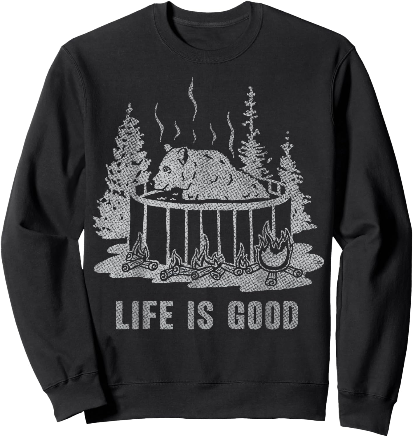 Life Is Good Hot Tub Bear Woods Explore Vintage Sweatshirt - Sweatshirt | Black