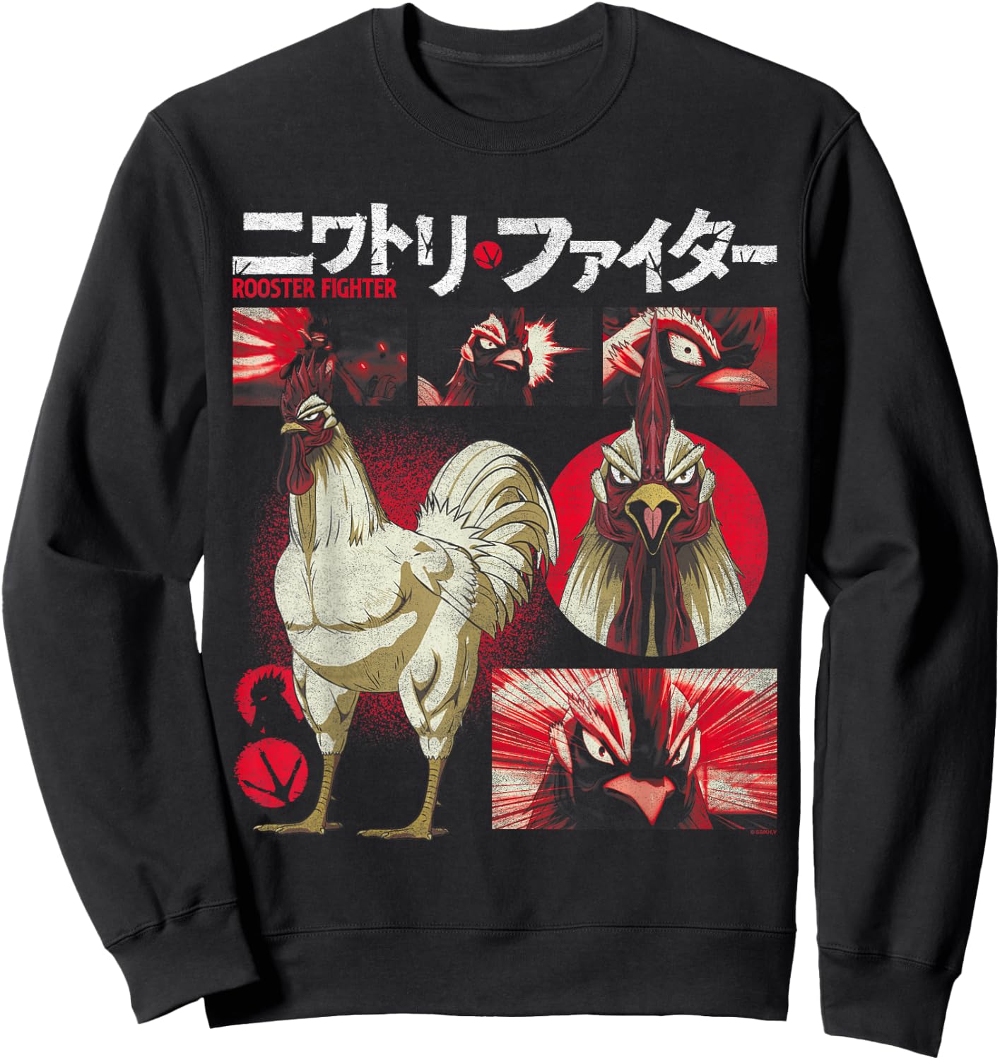 Rooster Fighter Keiji Collage Red Tone Action Anime Sweatshirt - Sweatshirt | Black
