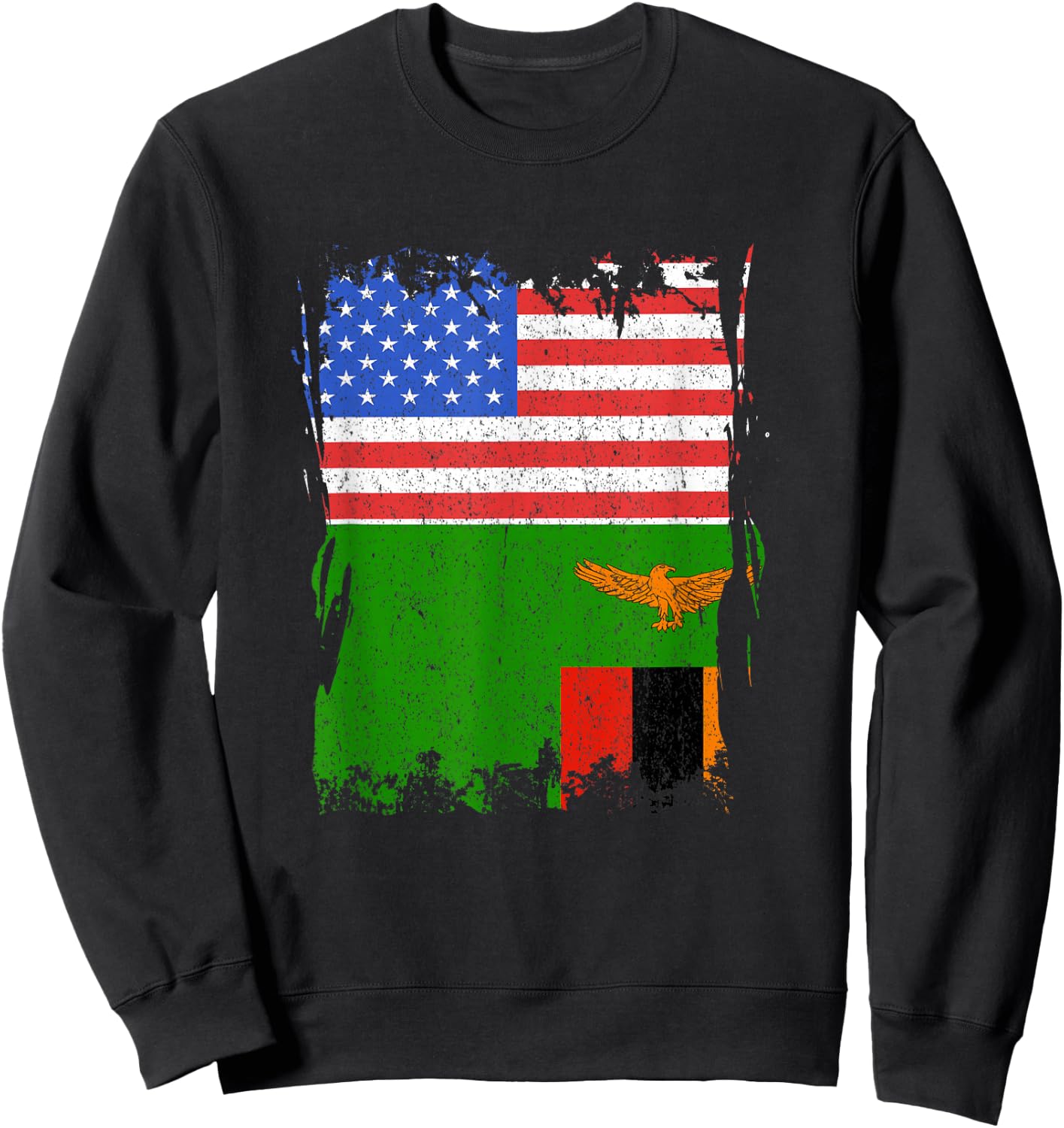 Zambia Flag USA America Vintage Zambian Roots Zambian Pride Sweatshirt - Sweatshirt | Black