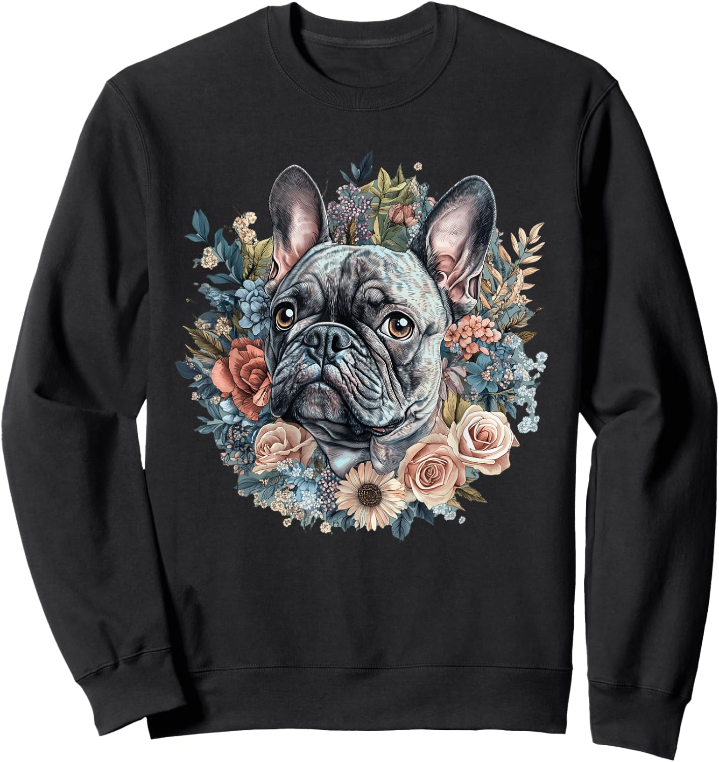 Cute French Bulldog Floral Flowers Dog Lover Gift Women Girl Sweatshirt - Sweatshirt | Black