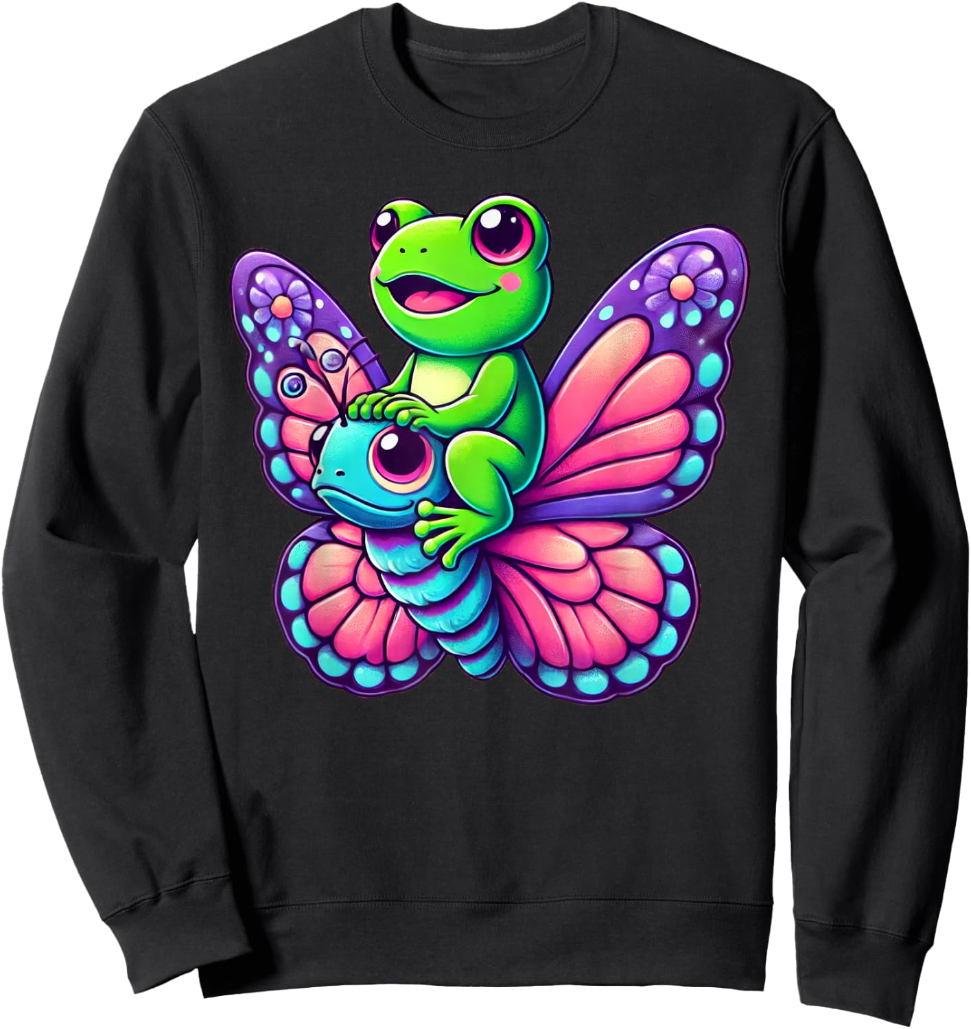 Cute Kawaii Frog Butterfly Sweatshirt - Sweatshirt | Black