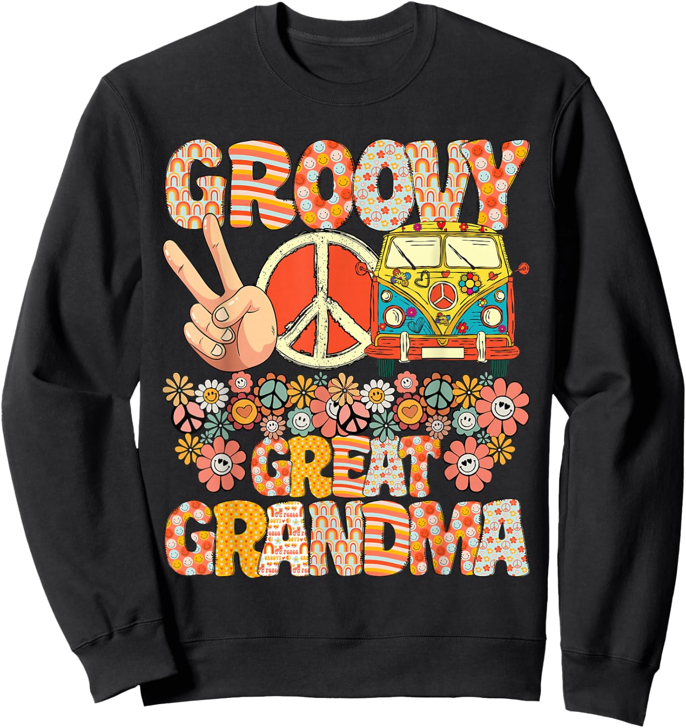 Groovy Great Grandma Retro Matching Family Baby Shower Sweatshirt - Sweatshirt | Black
