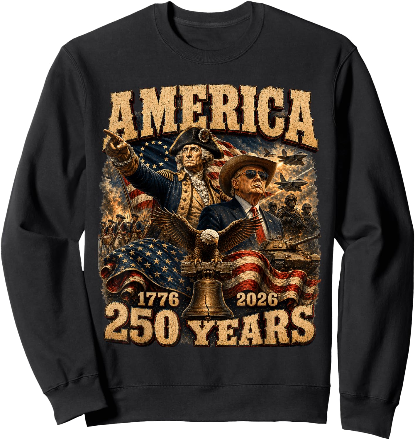 250 Years America Anniversary 250th Trump Washington Sweatshirt - Sweatshirt | Black