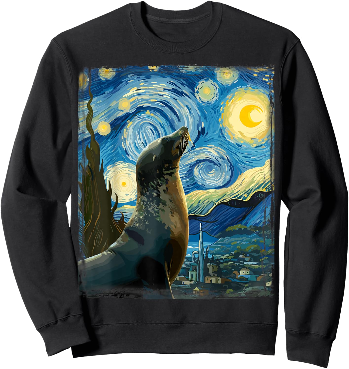 Van Gogh Style Starry Night Seal Sweatshirt - Sweatshirt | Black