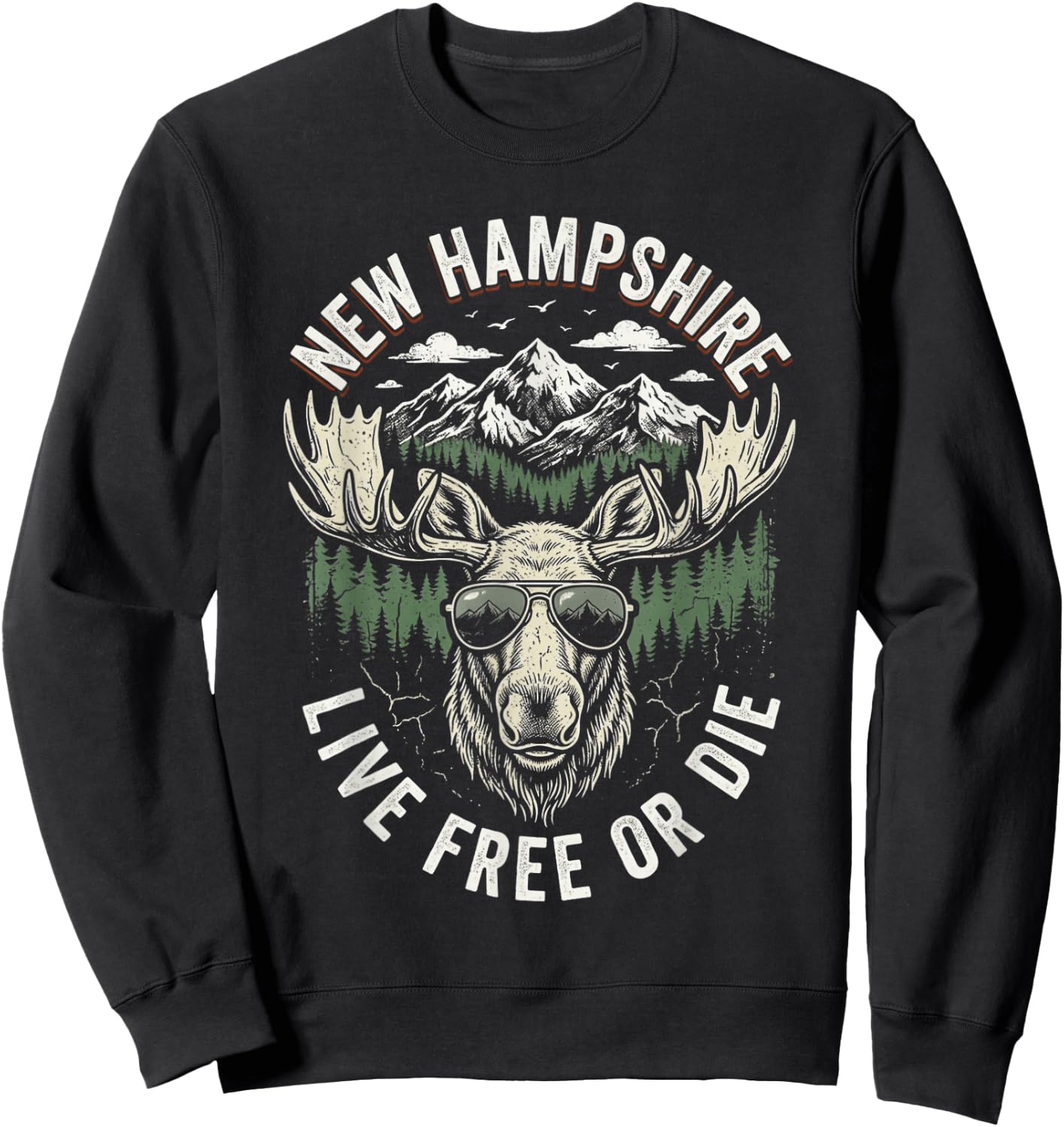New Hampshire Live Free Or Die Moose Vintage Souvenir Sweatshirt - Sweatshirt | Black