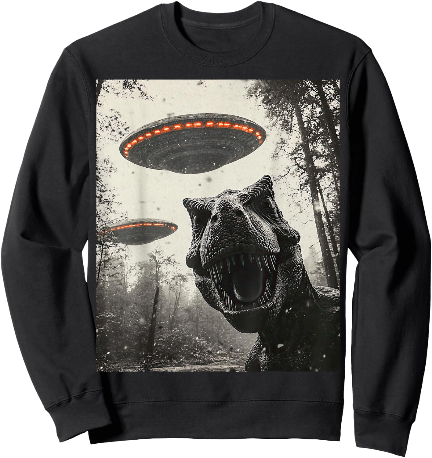 T Rex Dinosaur Selfie Alien UFO Men Women Boys Girls Kids Sweatshirt - Sweatshirt | Black