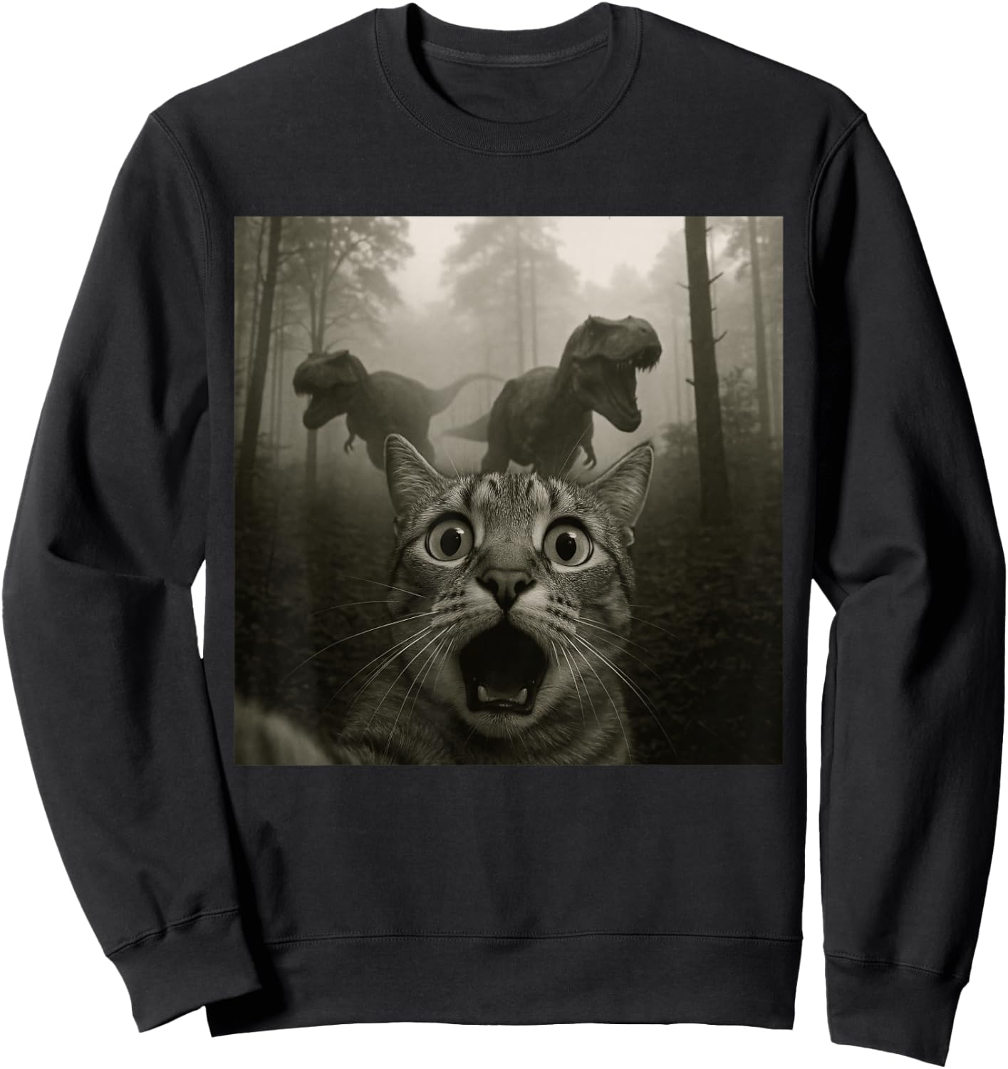 Cat Selfie with Rex Dinosaur Funny Cat Kids Men Women Sweatshirt - Sweatshirt | Black