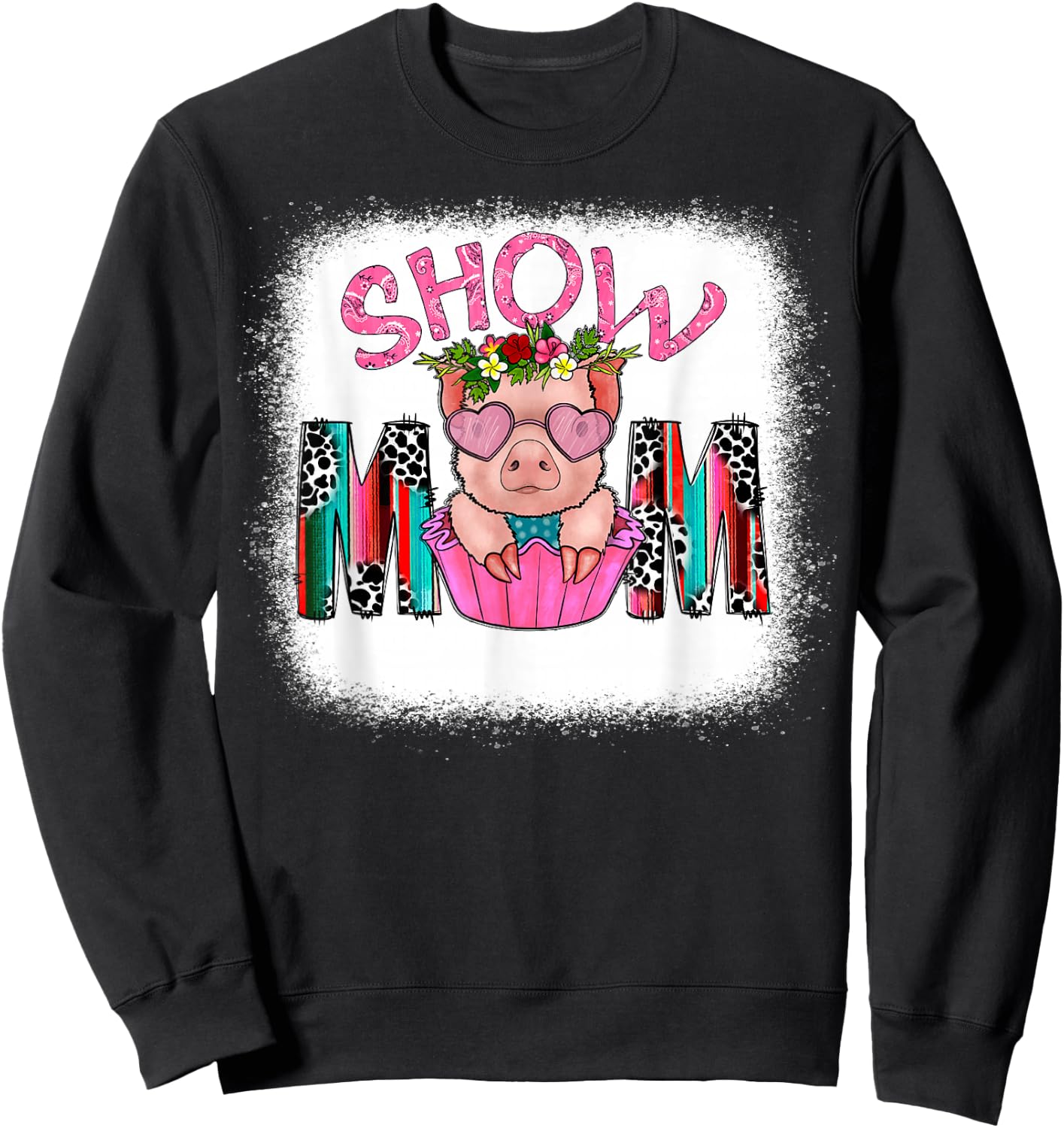 Show Mom Pig Print Leopard for Mother's Day Pig Lovers Sweatshirt - Sweatshirt | Black
