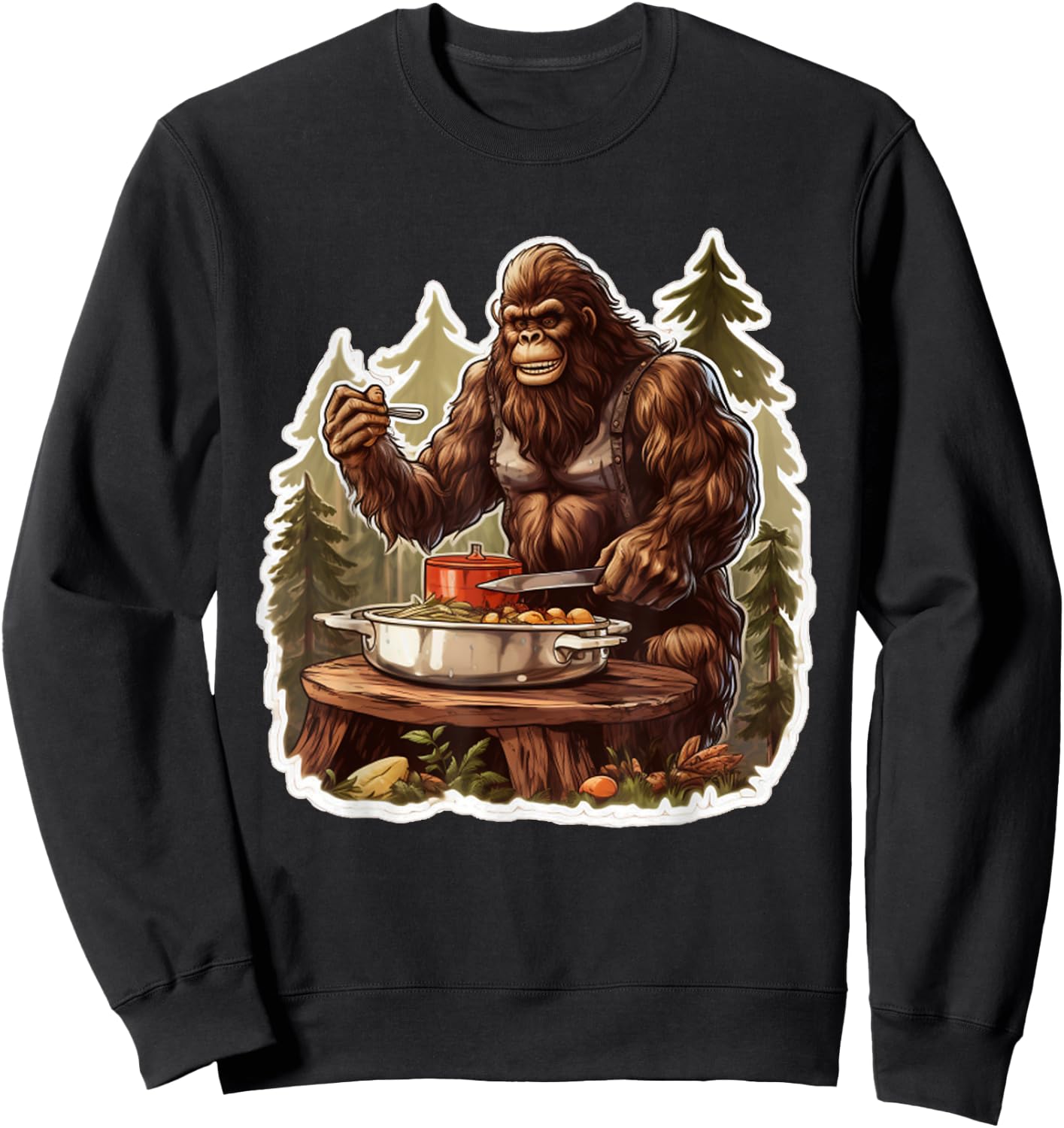 Bigfoot Chef Sasquatch Cooking Food Funny Foodie Sweatshirt - Sweatshirt | Black