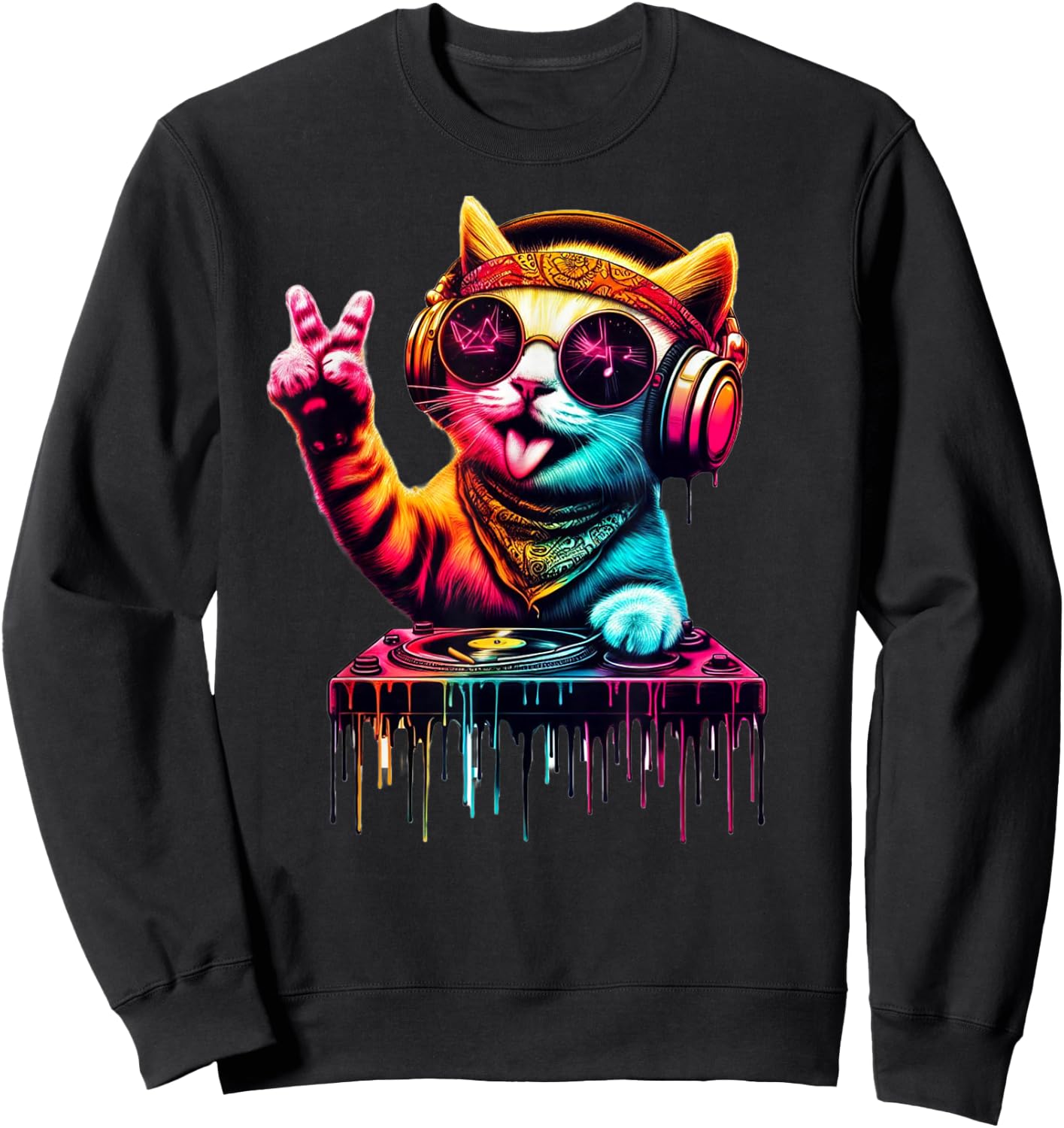 Bunte Katze DJ Sweatshirt - Sweatshirt | Black