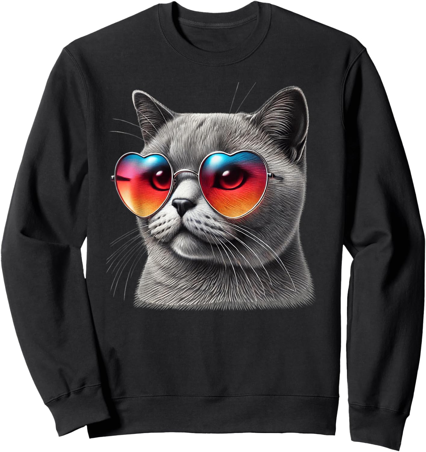 Cute Valentines Day Cat Heart Sunglasses Women Girls Sweatshirt - Sweatshirt | Black