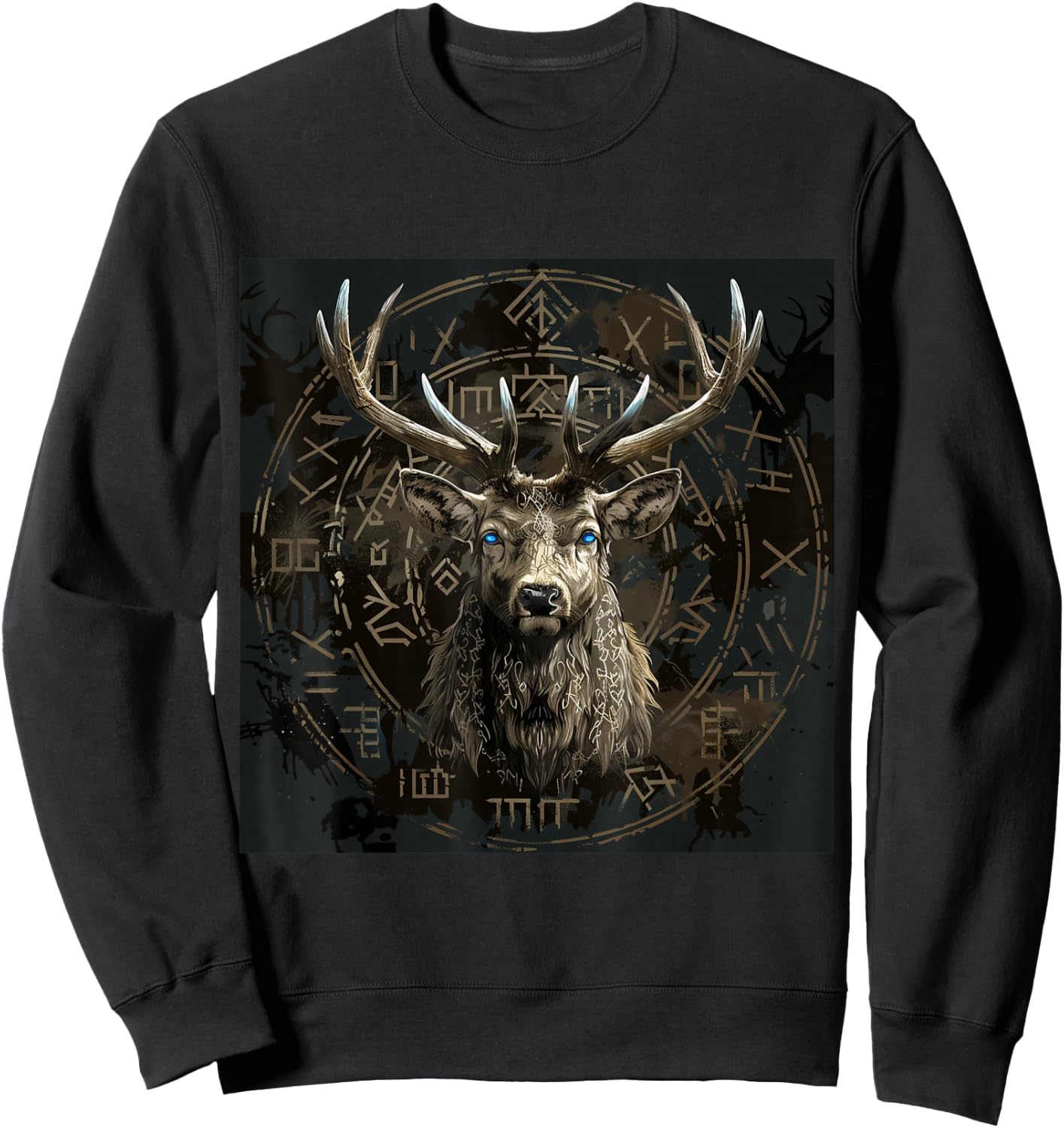Viking Eikthyrnir Deer Runes Vikings Valhalla Germanen Sweatshirt - Sweatshirt | Black