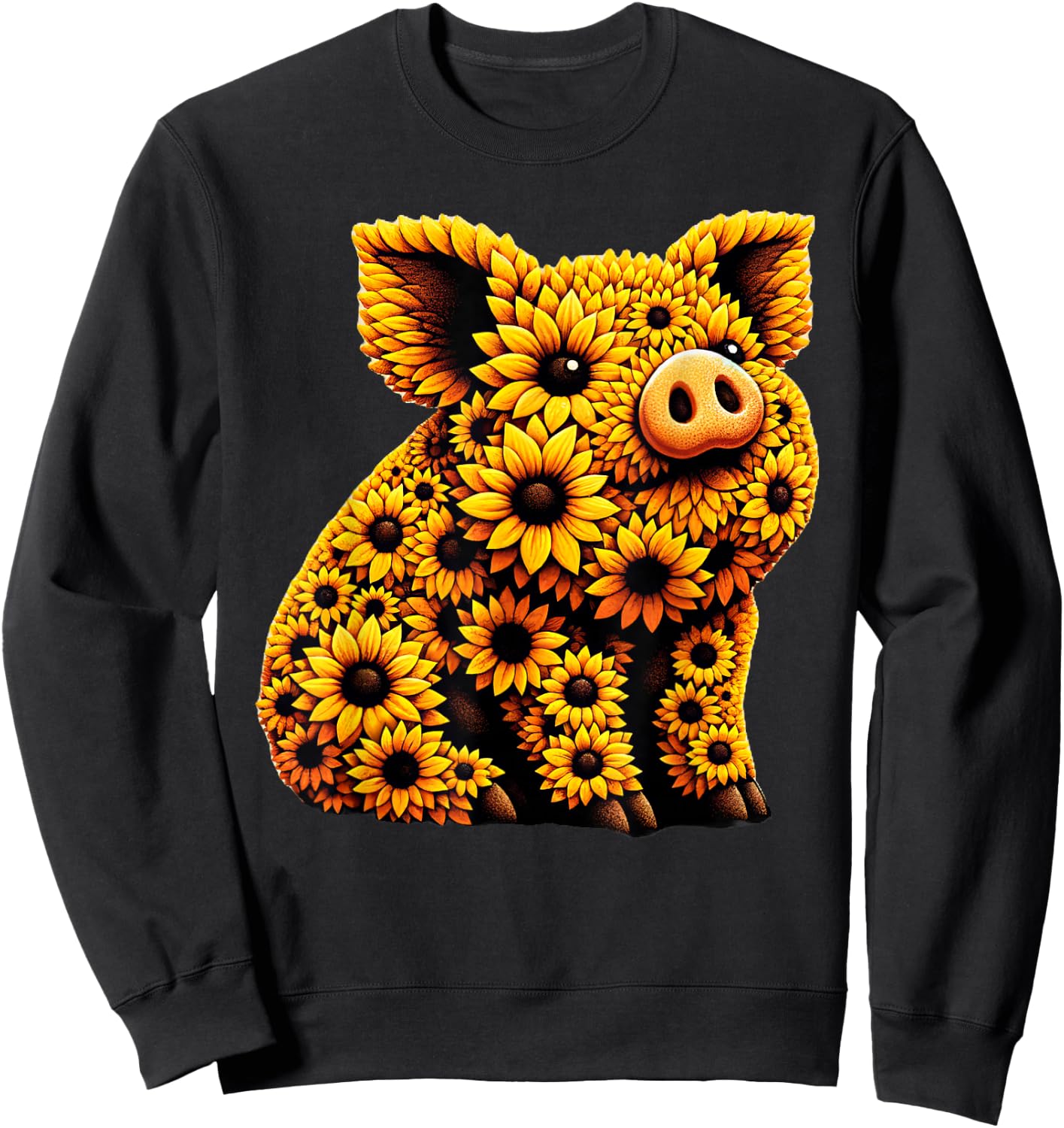 Sunflower Pig Flower Gardening Floral Sweatshirt - Sweatshirt | Black