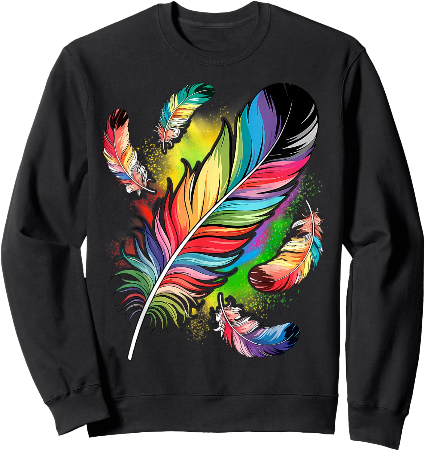 Colorful Feathers Boho Style, Bird, Native Americans, Symbol Sweatshirt - Sweatshirt | Black