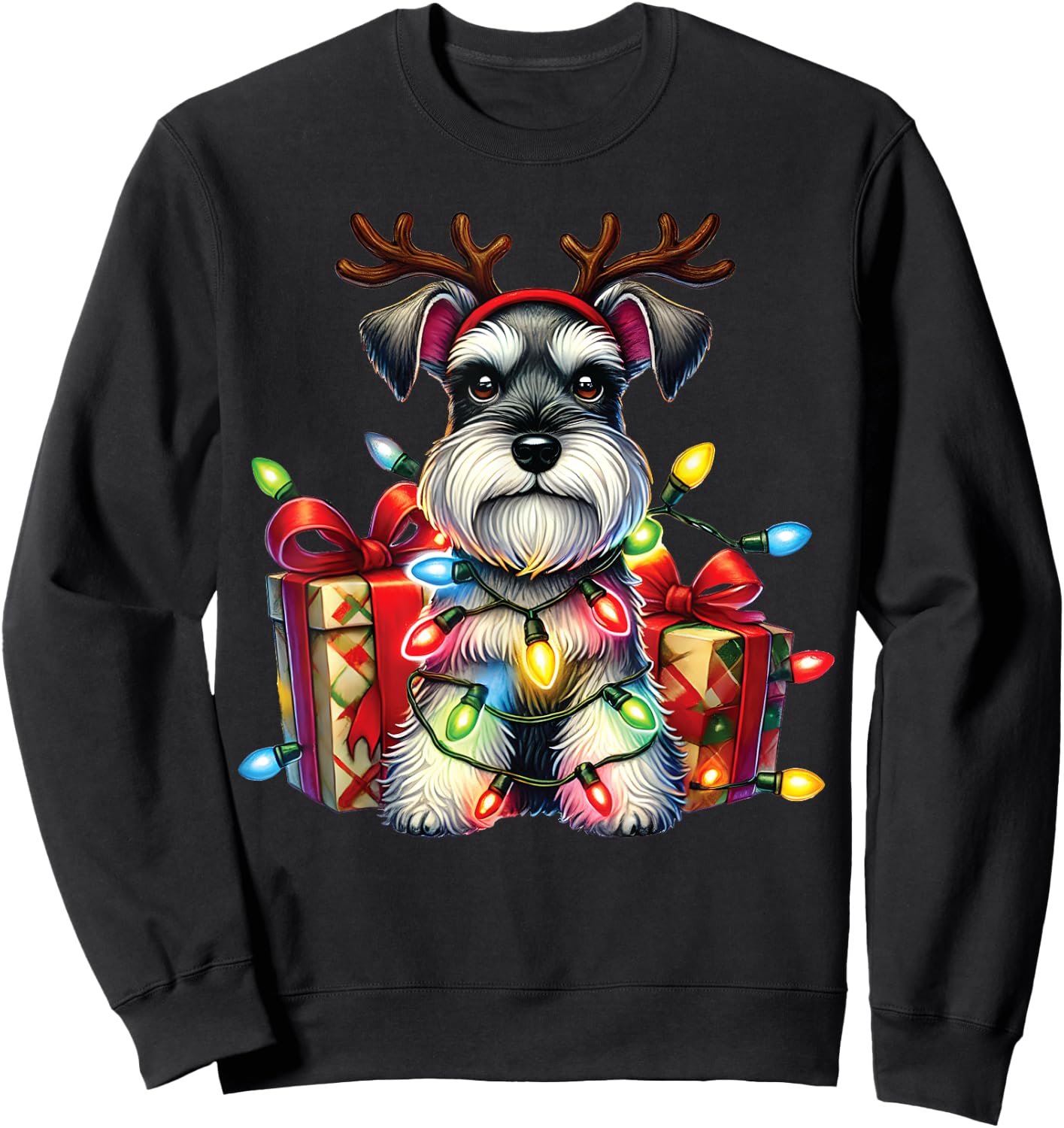 Miniature Schnauzer Dog Lovers Reindeer Christmas Lights Sweatshirt - Sweatshirt | Black