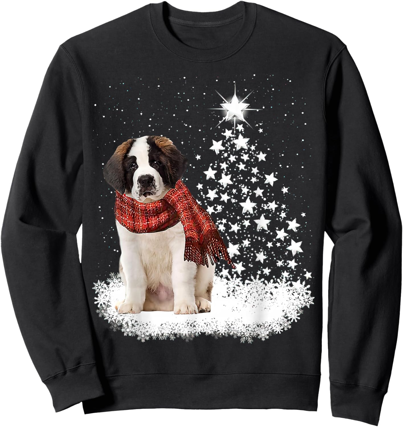 Saint Bernard On Snow Christmas Tree Lighting Scarf Xmas Sweatshirt - Sweatshirt | Black