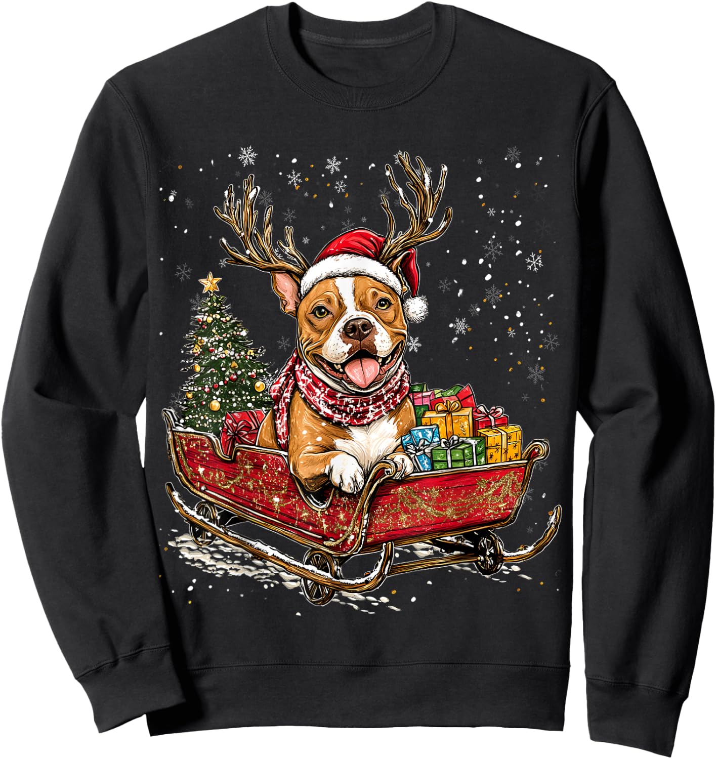 Santa Pitbull reindeer Light Christmas Sweatshirt - Sweatshirt | Black