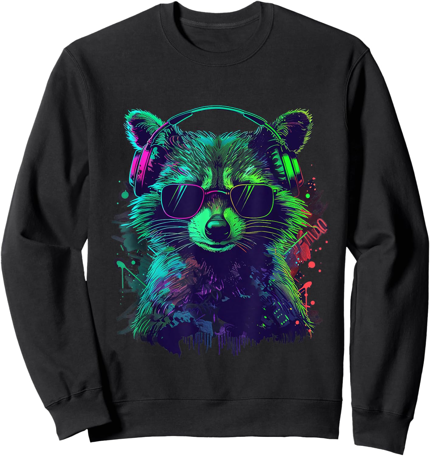green racoon DJ With Headphones And Sunglasses raccoons Sweatshirt - Sweatshirt | Black