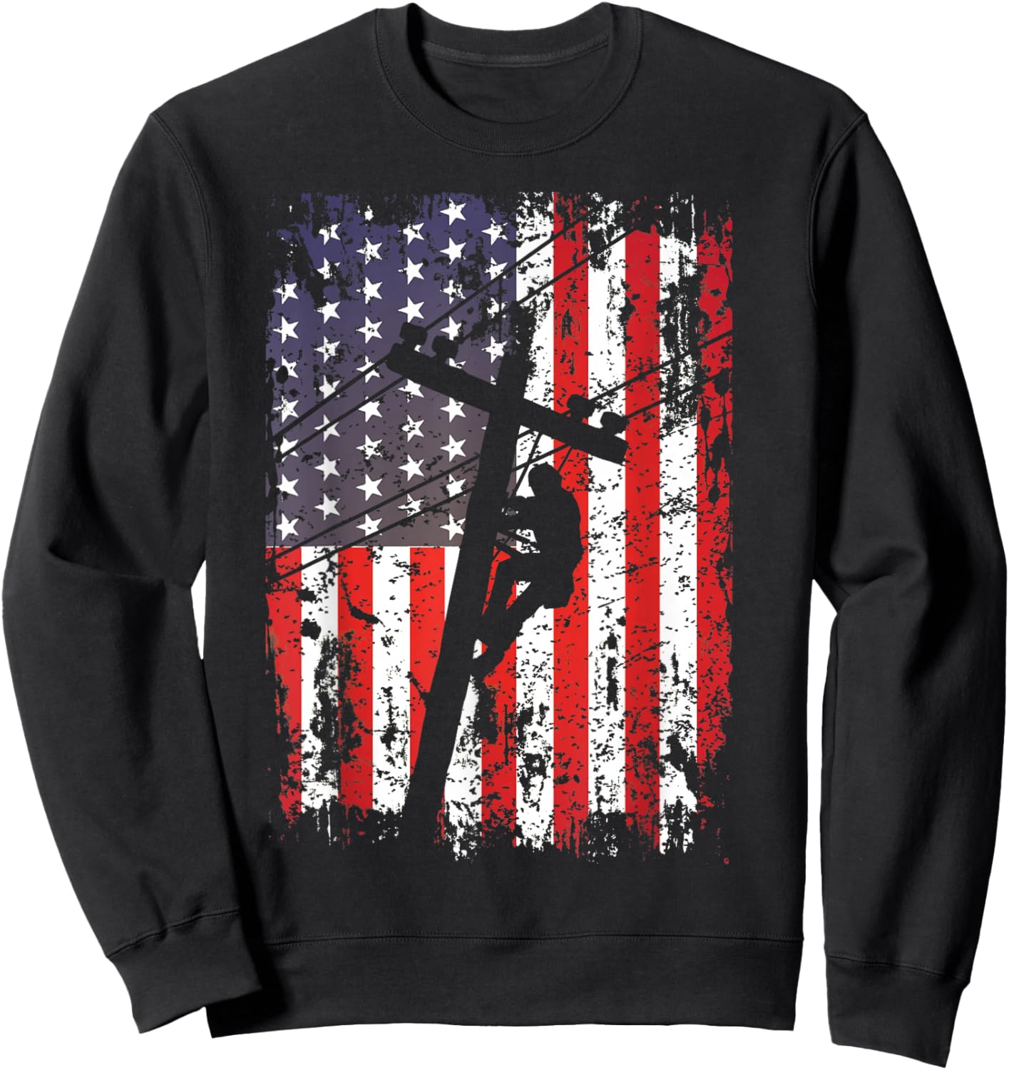 Lineman American Flag USA Patriotic Lineman Gift Lineman Sweatshirt - Sweatshirt | Black
