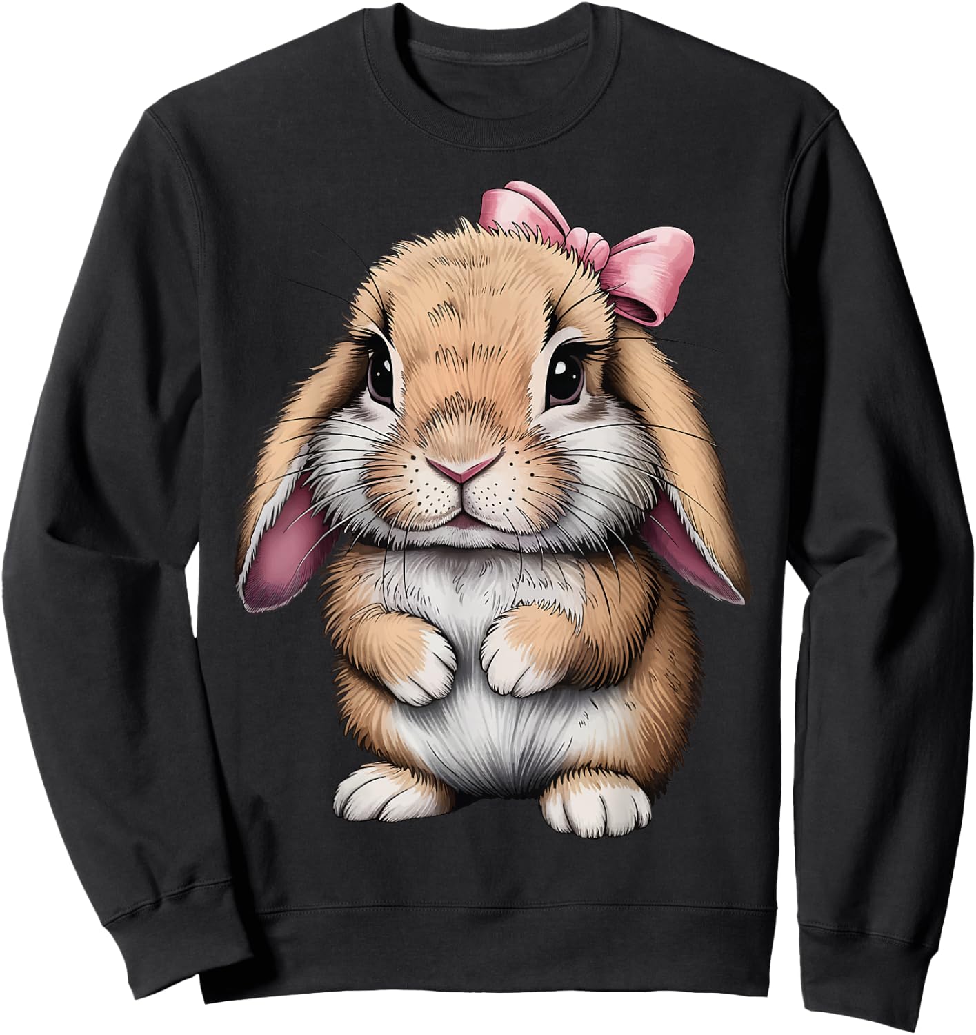 Cute Bunny Pink Bow Women Girls Easter Mini Holland Lop Sweatshirt - Sweatshirt | Black