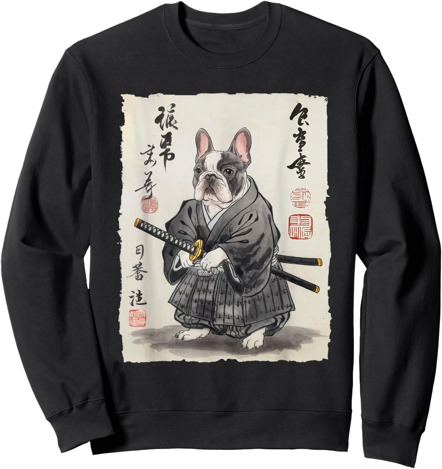 French Bulldog Samurai Japanese Ink Art Women Kids Sweatshirt - Sweatshirt | Black