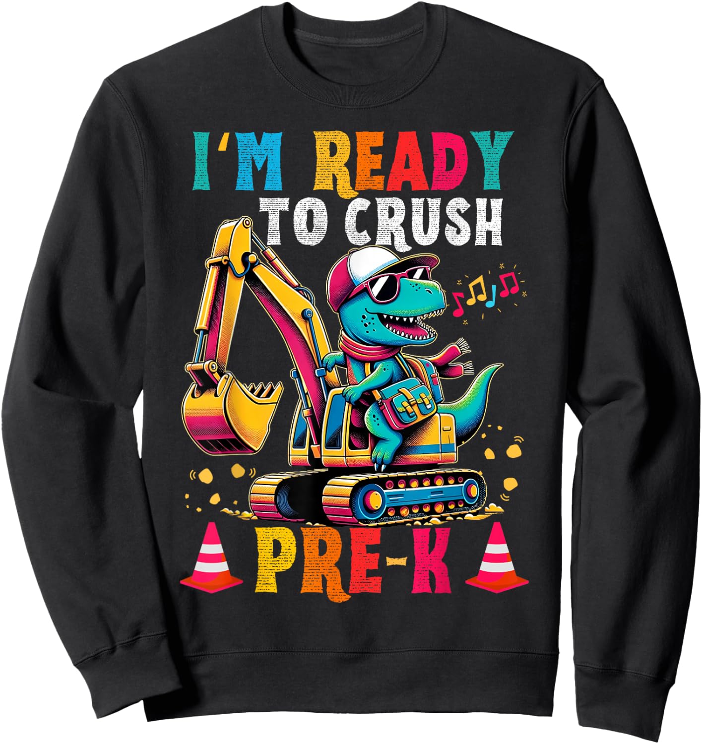 First day back to School Pre-k Kids Excavator Dinosaur boys Sweatshirt - Sweatshirt | Black