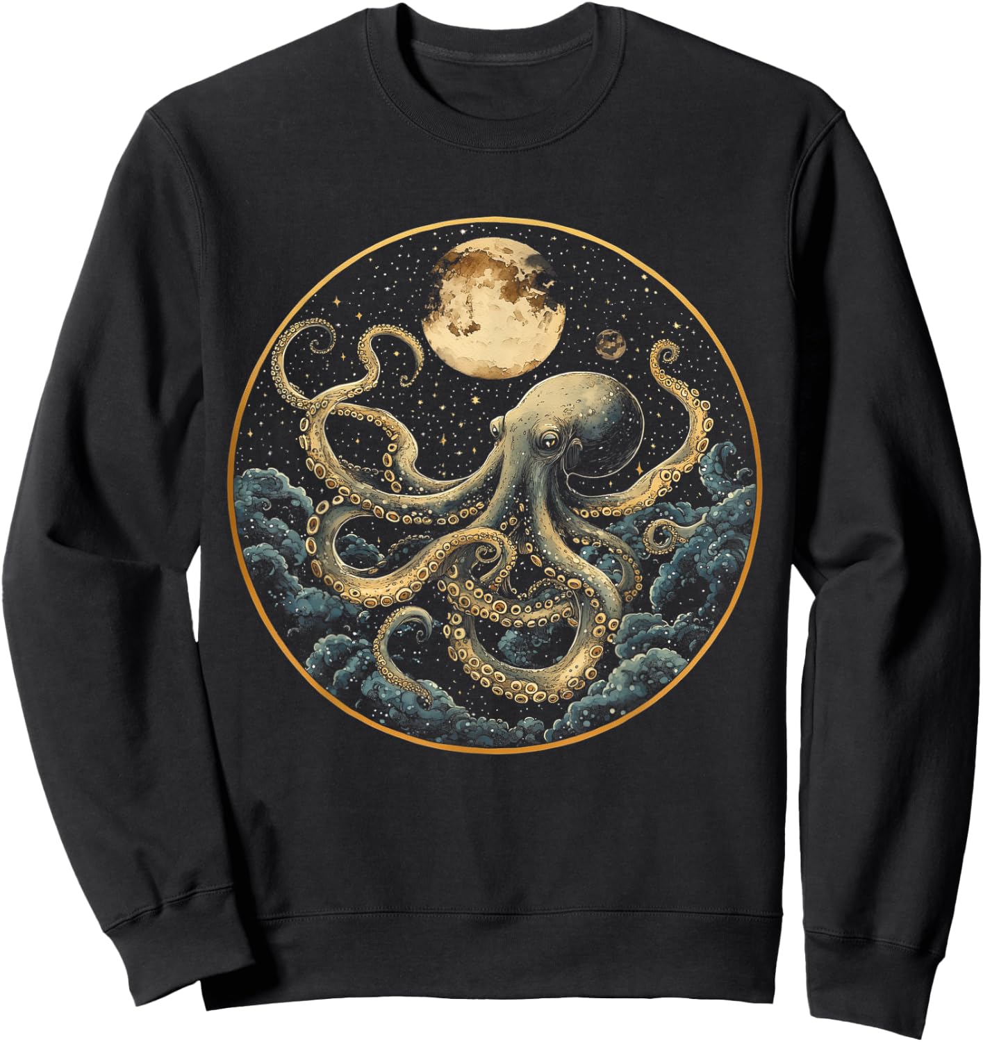 Octopus Celestial Moon Dark Academia Moody Maximalist Ocean Sweatshirt - Sweatshirt | Black