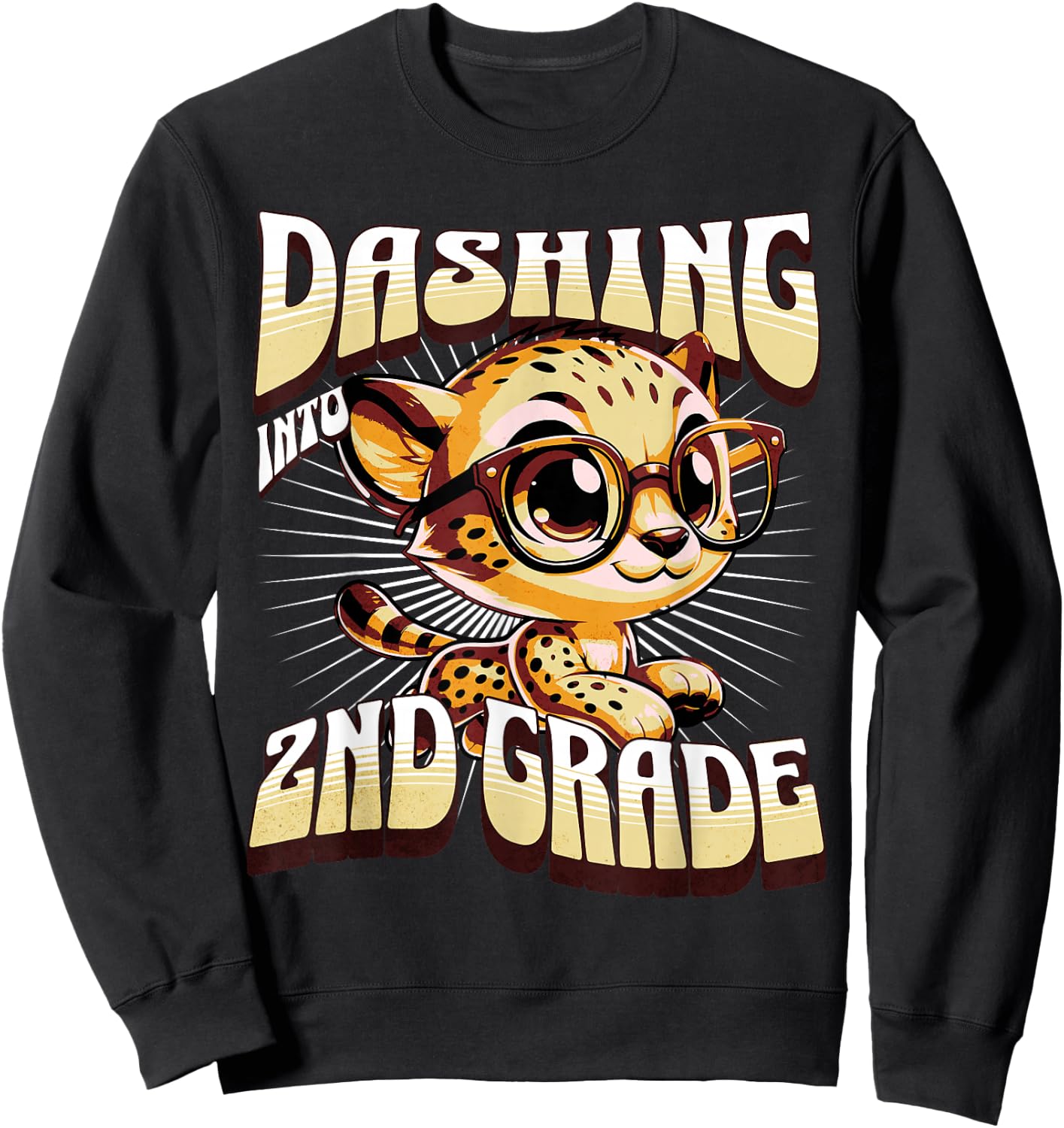 Dashing Into 2nd Grade Cute Cheetah Back to School Kids Sweatshirt - Sweatshirt | Black