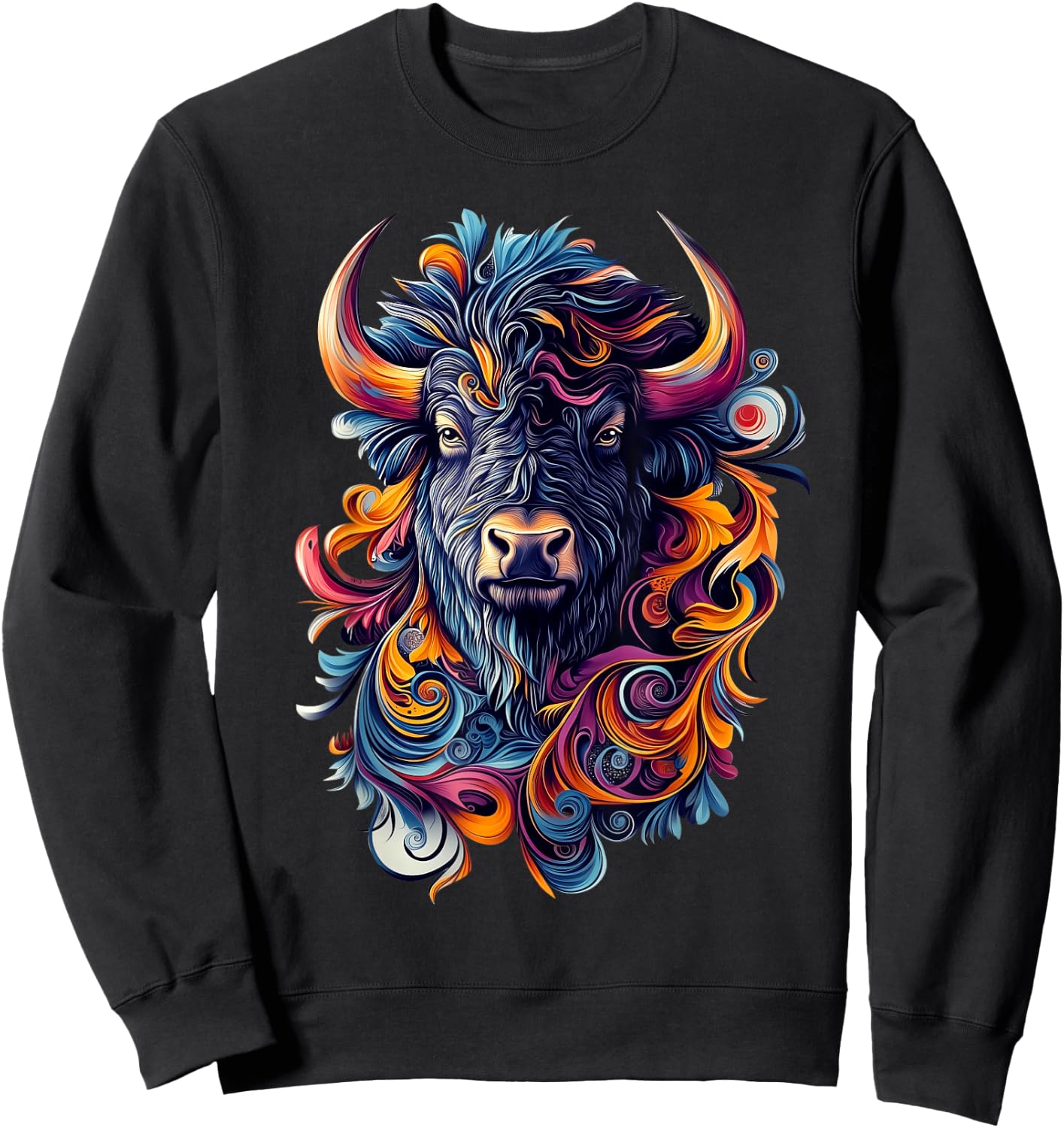 Bison Wildlife Nature Colorful Bison Sweatshirt - Sweatshirt | Black