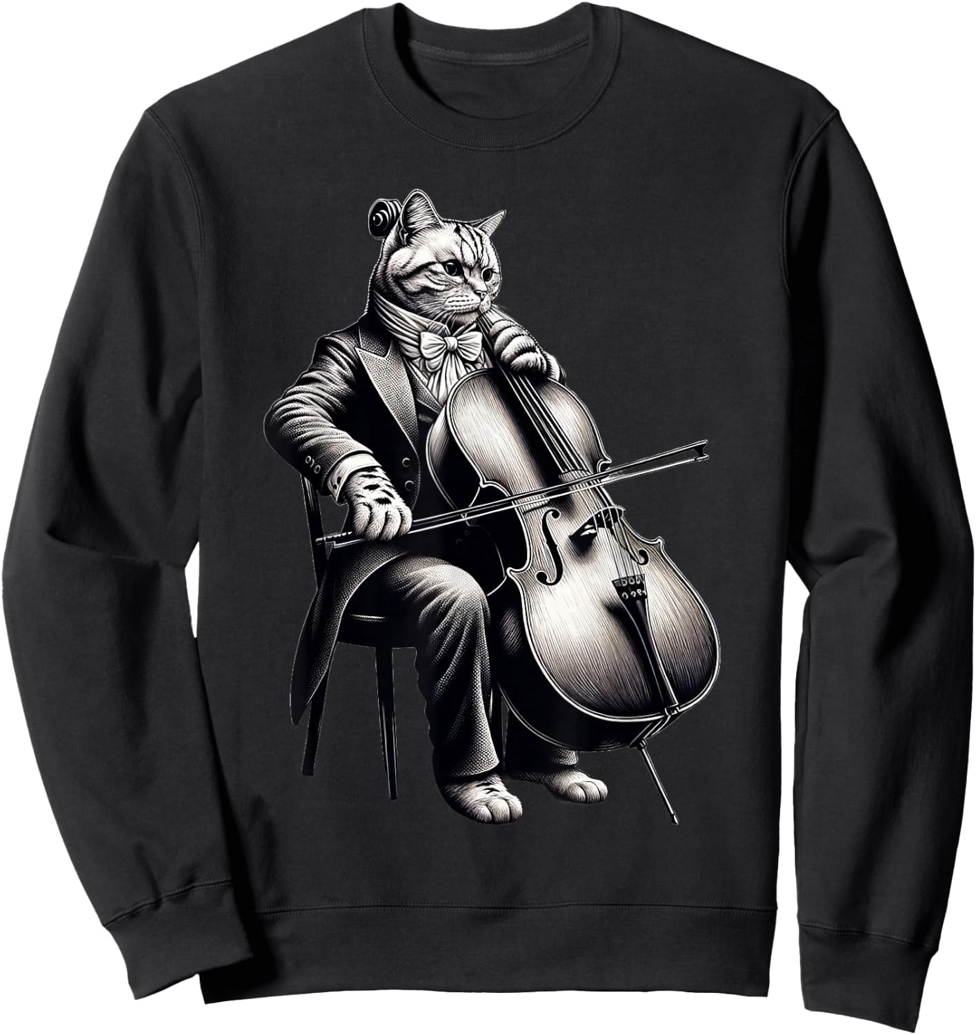 Cute Cat Playing Cello Musician Music Sweatshirt - Sweatshirt | Black