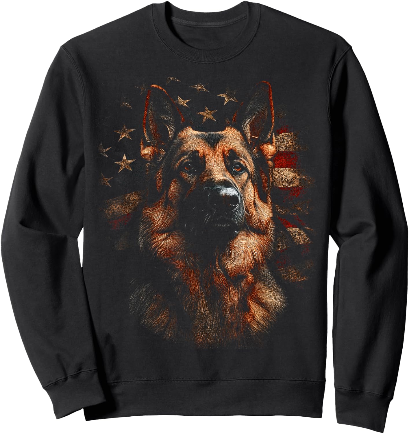 German Shepherd USA Flag Patriotic Dog Art Sweatshirt - Sweatshirt | Black