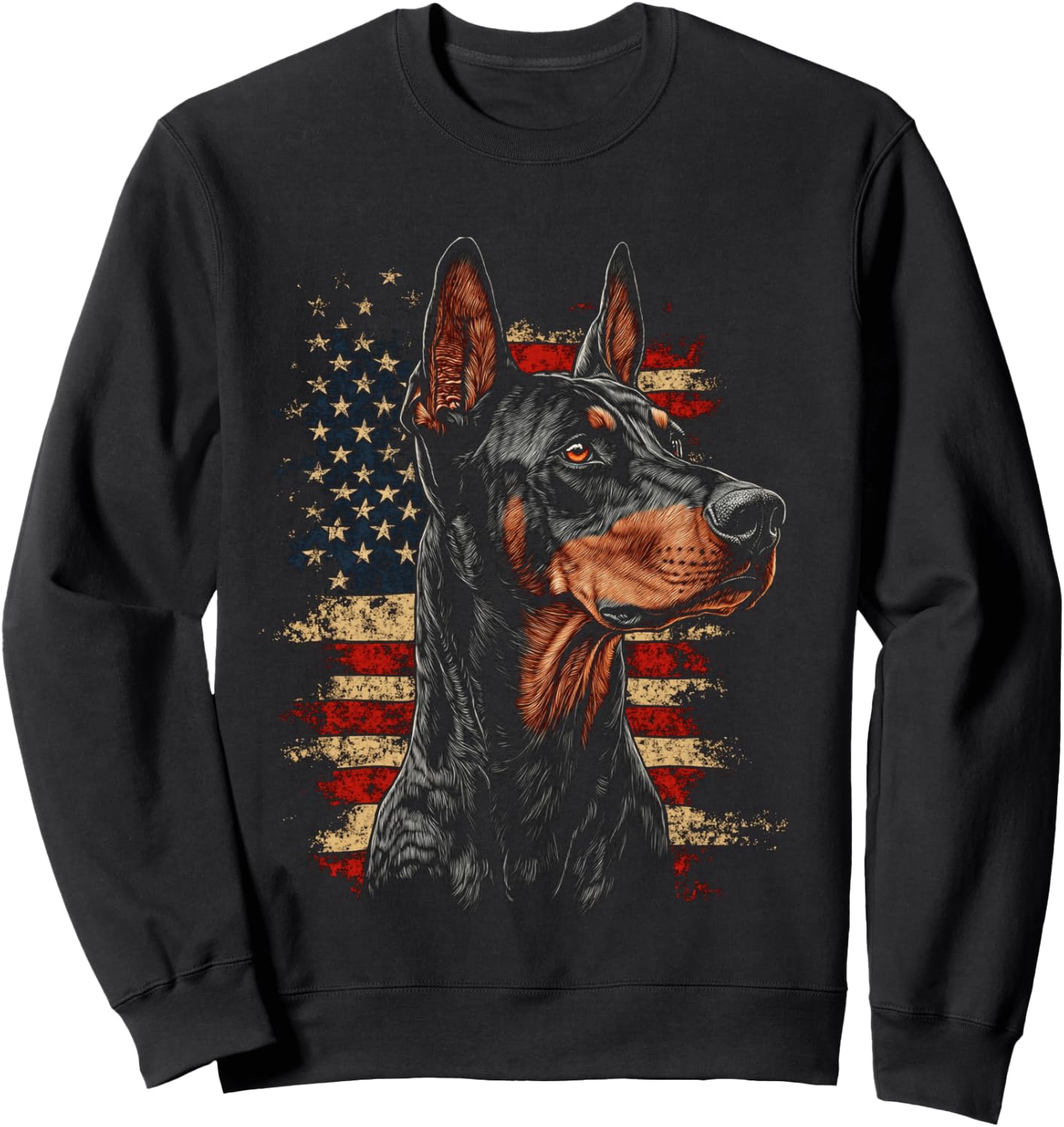 Doberman USA Flag Patriotic Dog Art Sweatshirt - Sweatshirt | Black