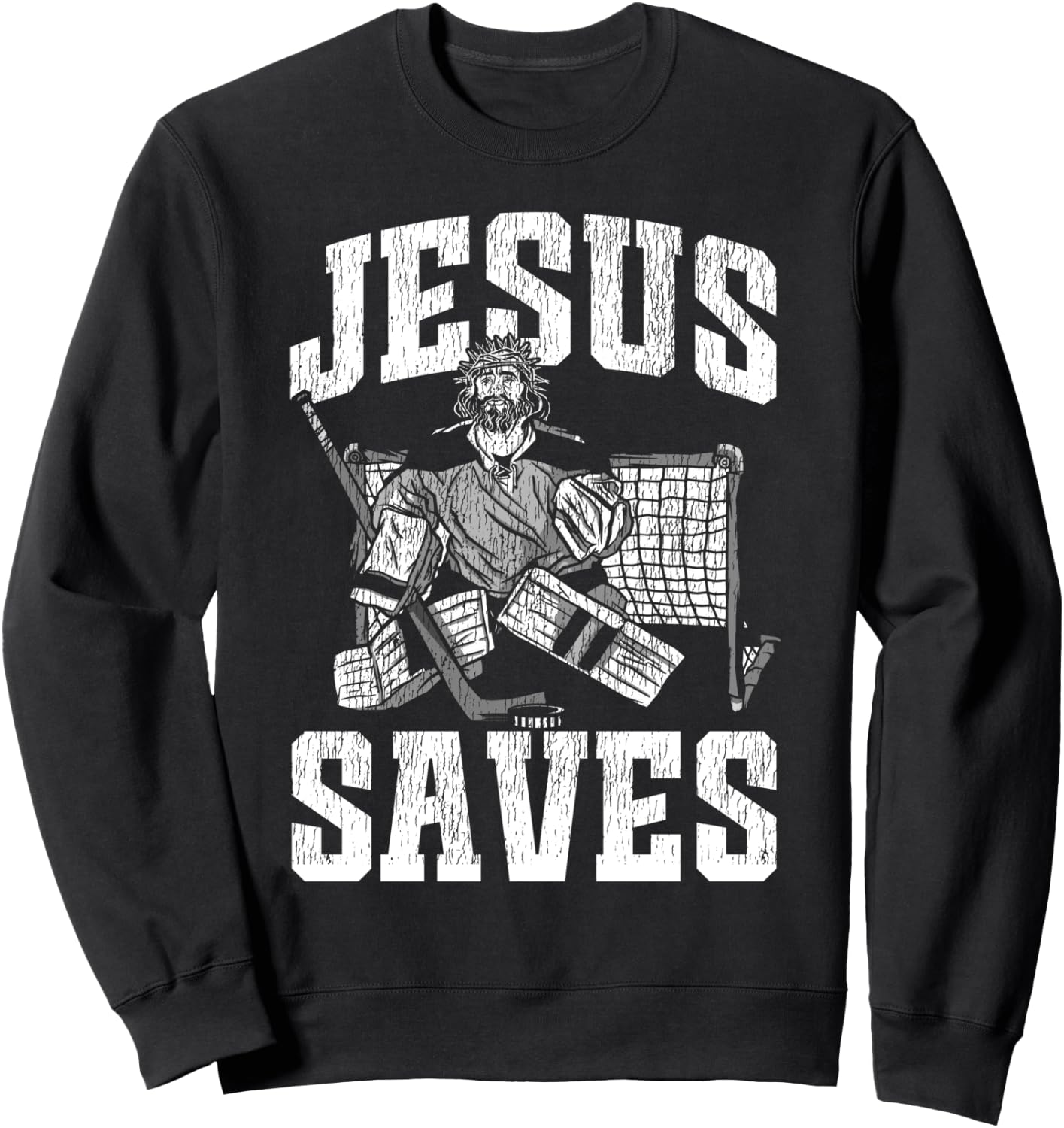 Ice Hockey Goalie Vintage Goalkeeper Jesus Jesus Saves Sweatshirt - Sweatshirt | Black