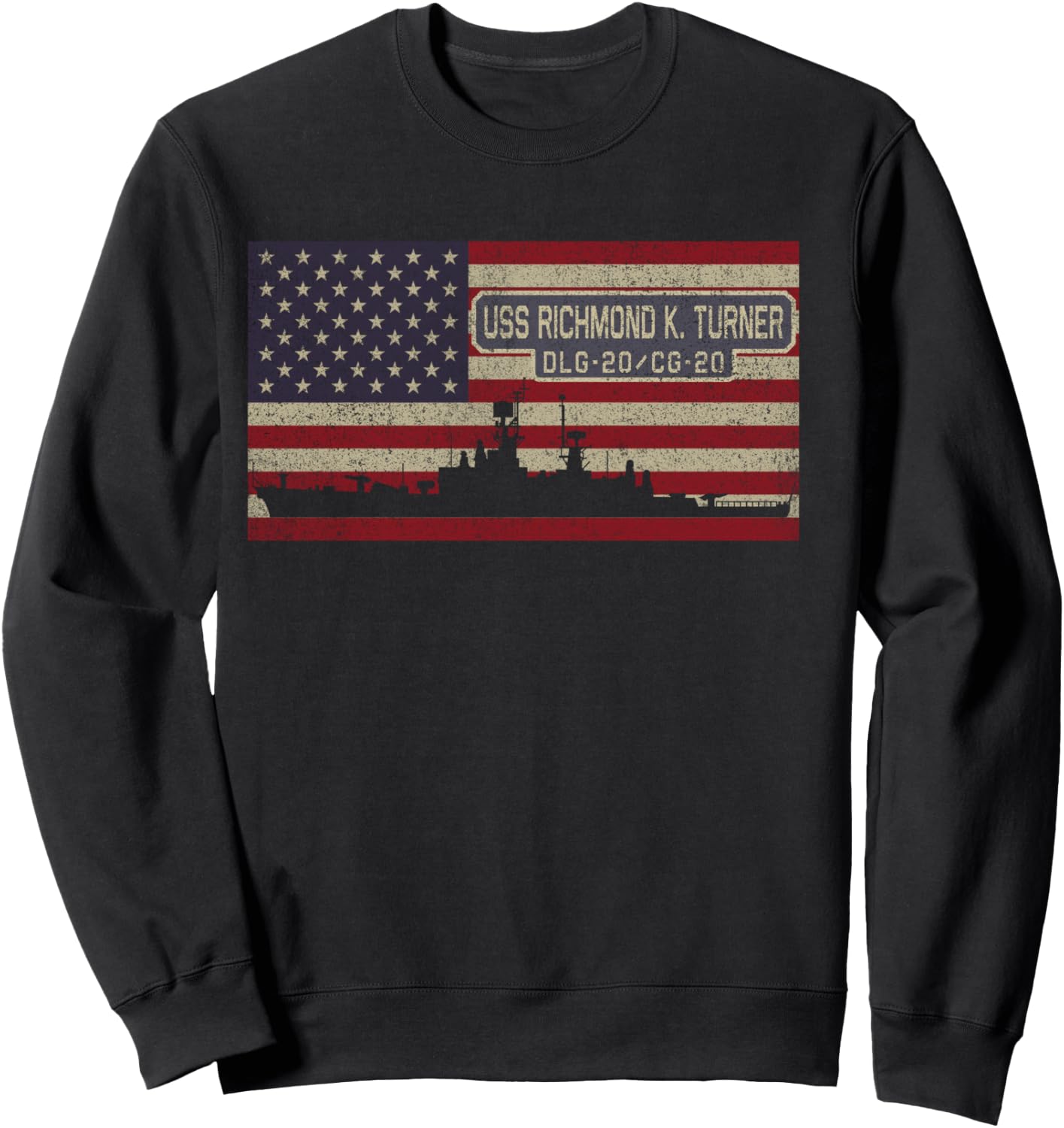 USS Richmond K Turner DLG-20 CG-20 Ship USA Flag Sweatshirt - Sweatshirt | Black