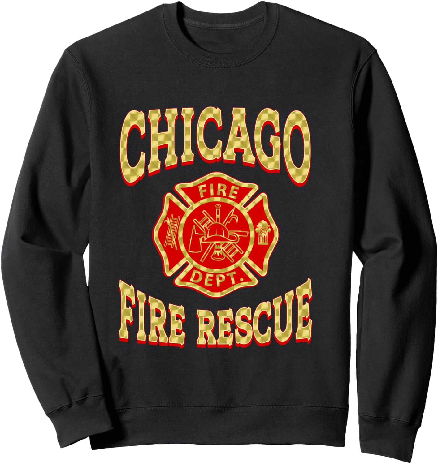 Retro Fire Department Chicago Firefighter Flag Rescue Sweatshirt - Sweatshirt | Black