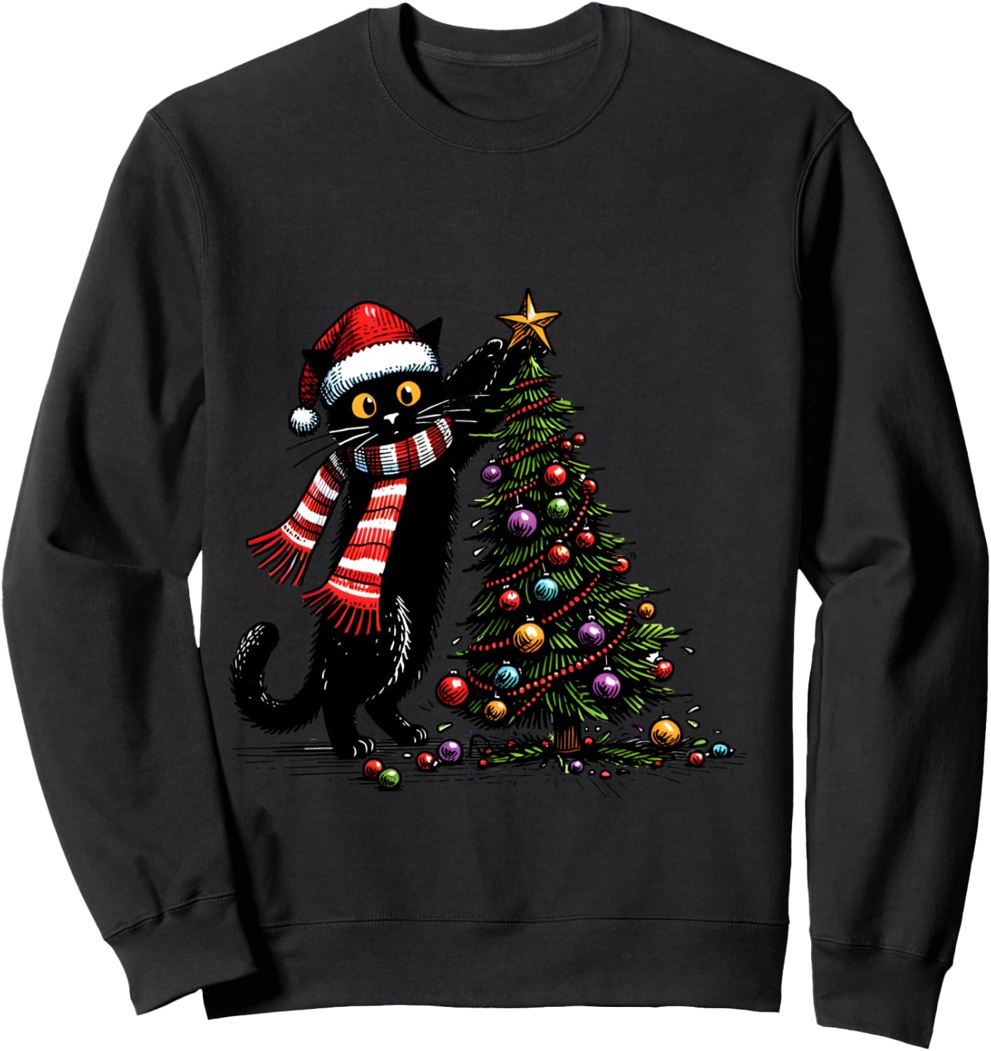 Cat Merry Christmas 2024 Woman Cat Man Cat 2024 Christmas Gift , Blue, S Sweatshirt - Sweatshirt | Black