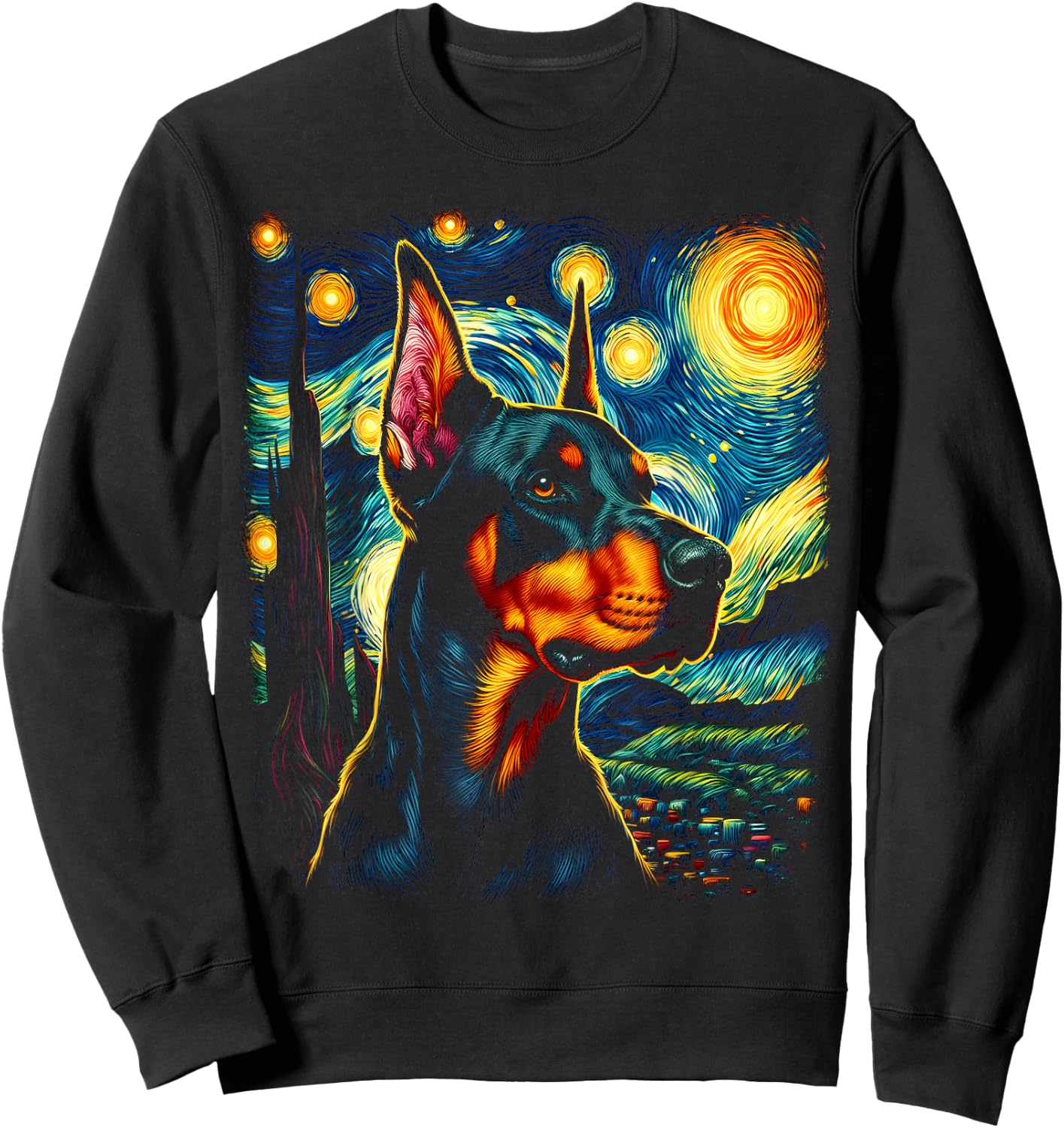 Doberman Pinscher Starry Night Van Gogh Inspired Art Sweatshirt - Sweatshirt | Black
