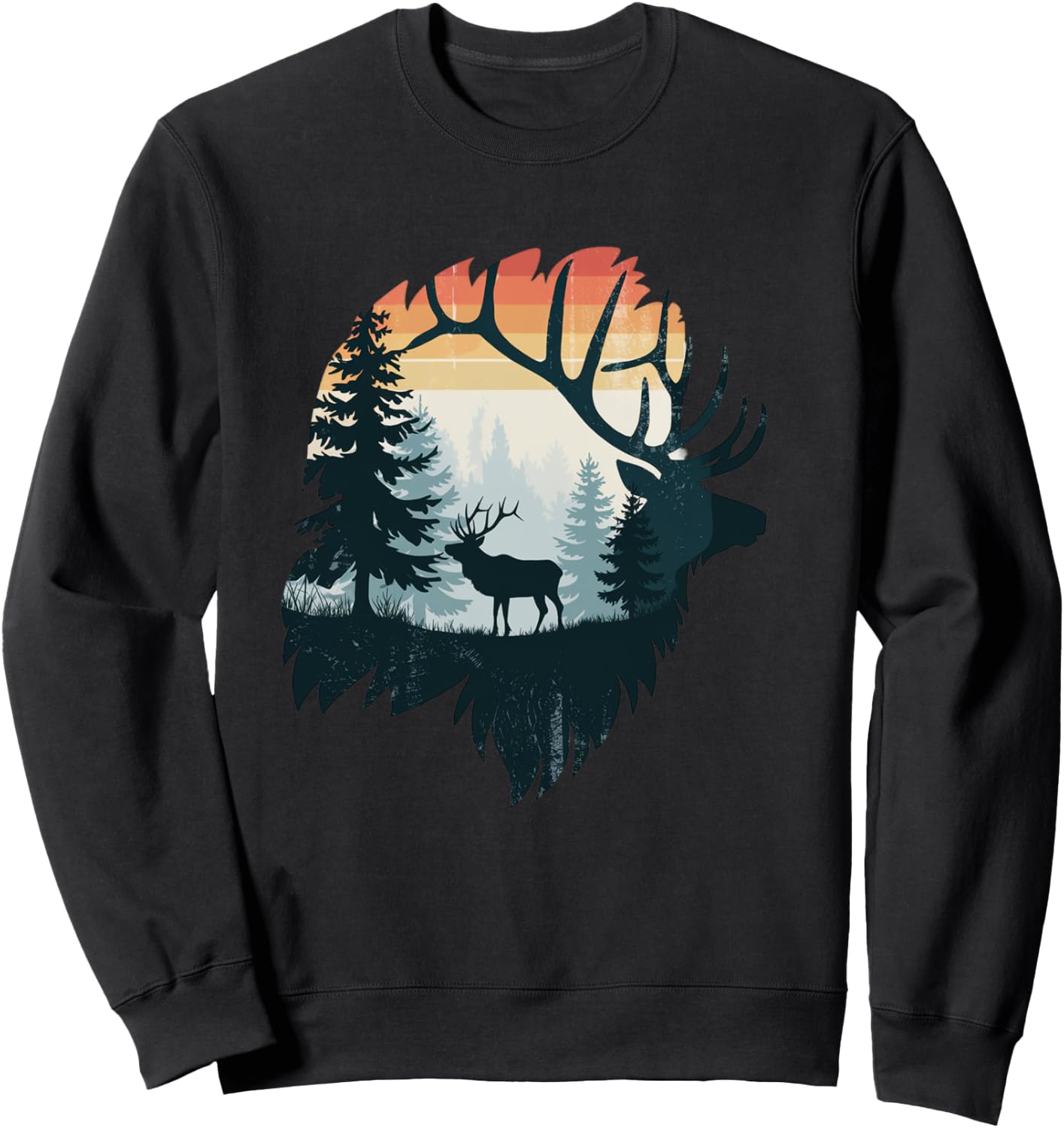 Elk Hunting Hiking Outdoor Camping Forest Men Women Elk Sweatshirt - Sweatshirt | Black