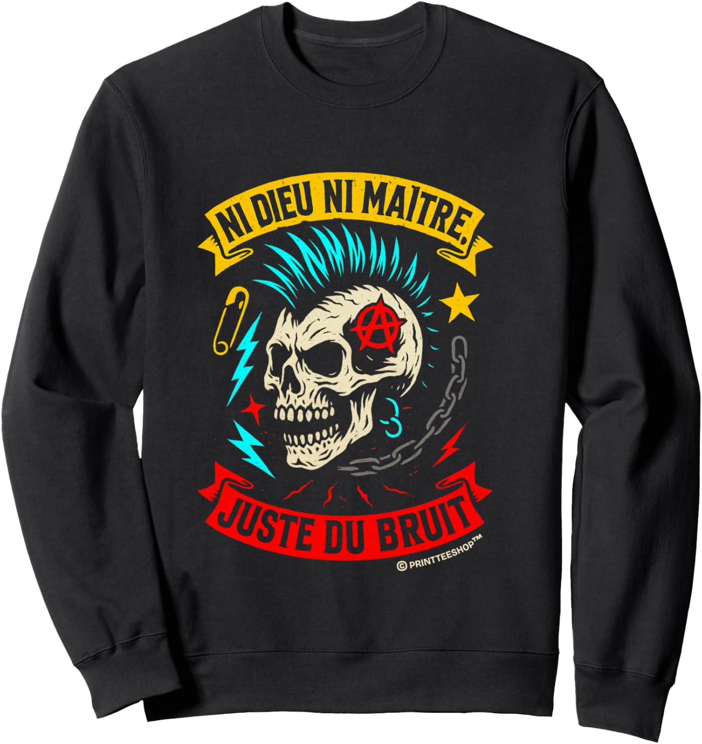 Punk Rock Music Skull Anarchist - Neither God nor Master Sweatshirt - Sweatshirt | Black