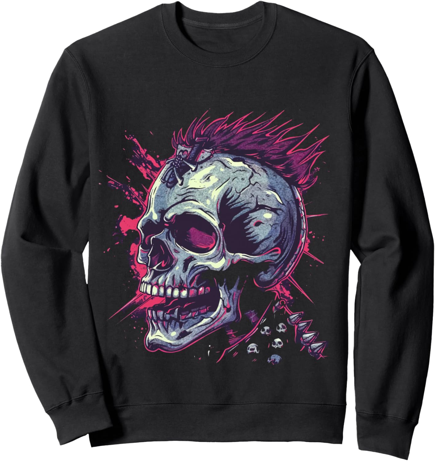 Skull Biker Punk Rock Skeleton Sweatshirt - Sweatshirt | Black