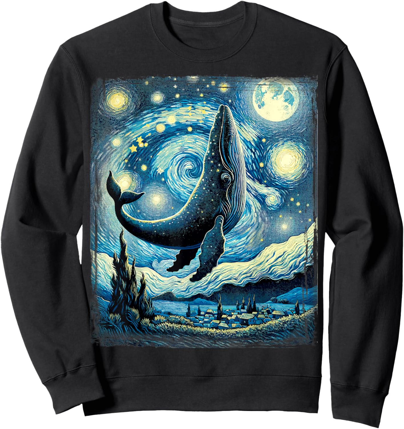 Whale Star Gazer Artistic Van Gogh Style Starry Night Whale Sweatshirt - Sweatshirt | Black