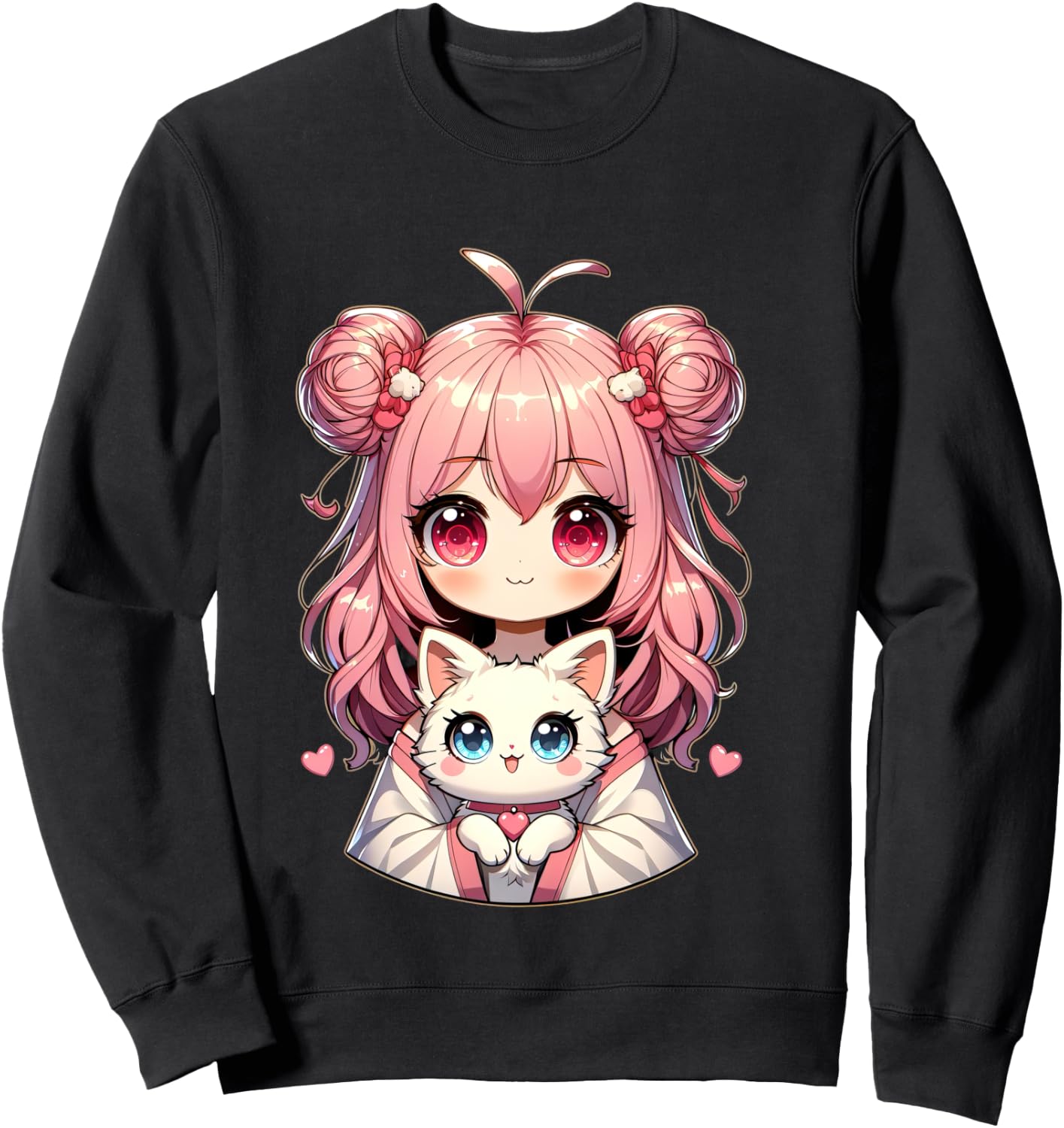 Anime cute cat lovers kawaii manga otaku anime girl pink Sweatshirt - Sweatshirt | Black