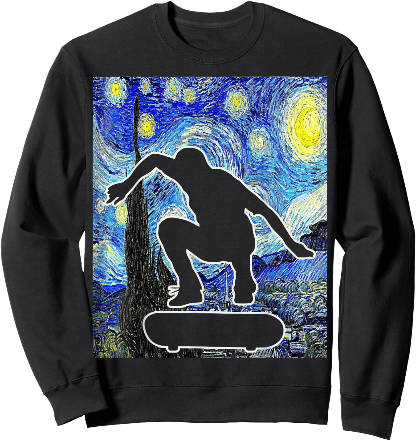 Skateboarding Starry Night Skateboard Van Gogh Sweatshirt - Sweatshirt | Black