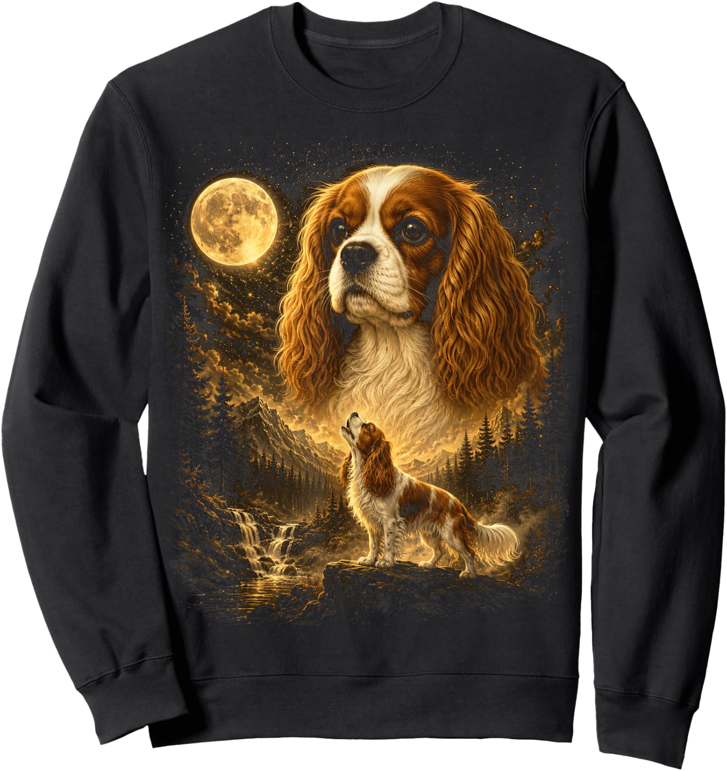 Cavalier King Charles Spaniel Howling to The Moon Sweatshirt - Sweatshirt | Black