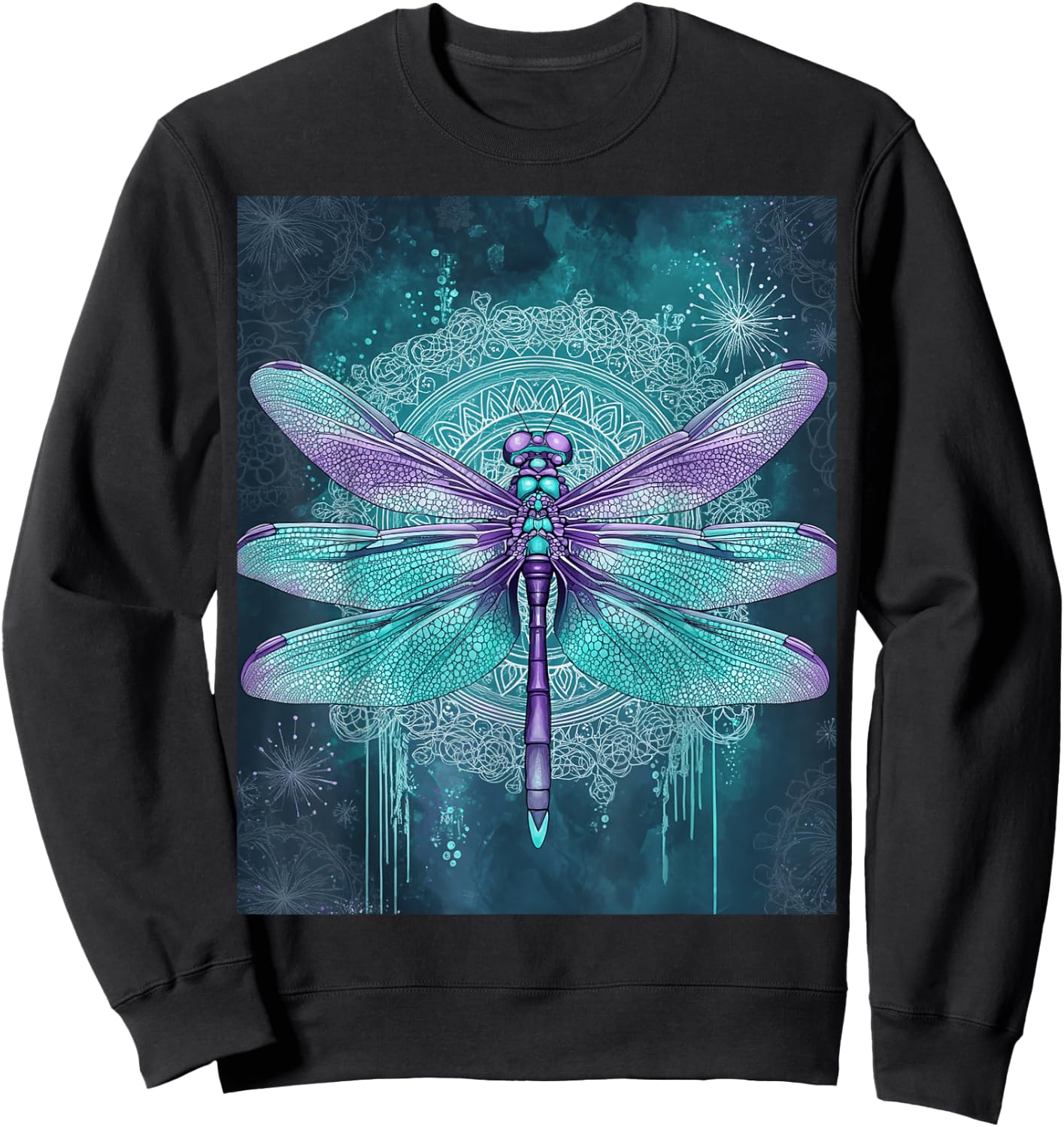 Turquoise Purple Dragonfly Watercolor Art Sweatshirt - Sweatshirt | Black