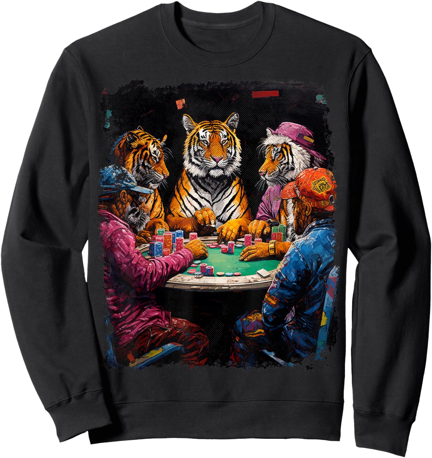 Funny Tiger Animal Playing Poker Sweatshirt - Sweatshirt | Black