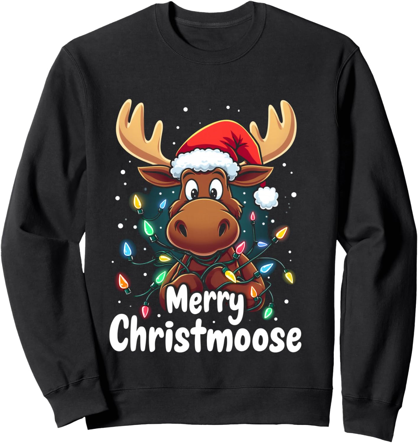 Merry Christmoose Christmas Moose Holiday Sweatshirt - Sweatshirt | Black
