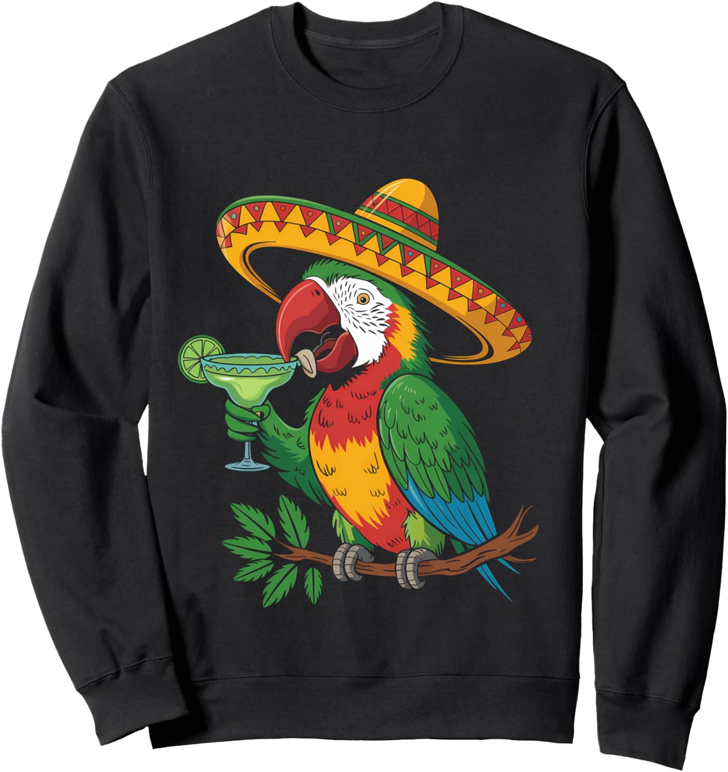 Funny Parrot Drinking Margarita Sweatshirt - Sweatshirt | Black