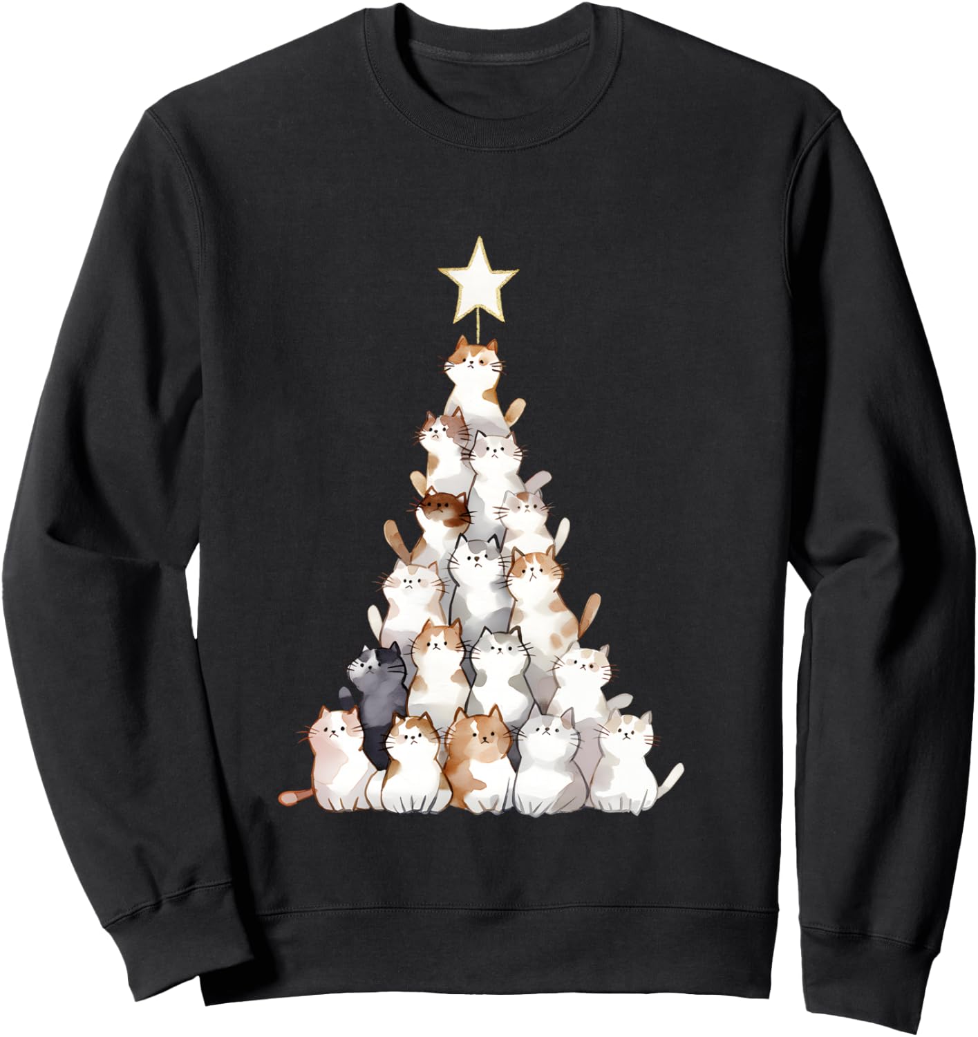 Arbre à Chat Amusant pour Hommes, Femmes, Enfants, Chat Moche de Noël Manche Longue Sweatshirt - Sweatshirt | Black
