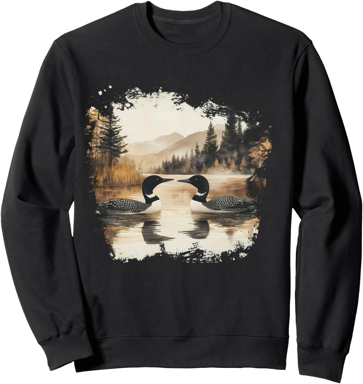 Retro Loon Wilderness Scene Women Sweatshirt - Sweatshirt | Black